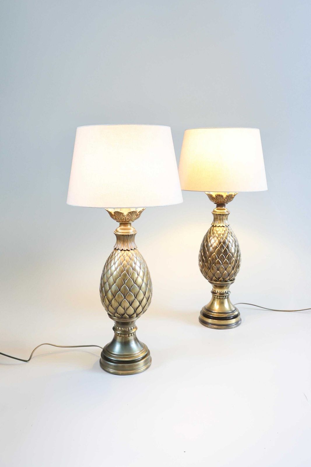 Set Of Two Deknudt 'Pineapple' Table Lamps, Brass, 1970s, 1980s.