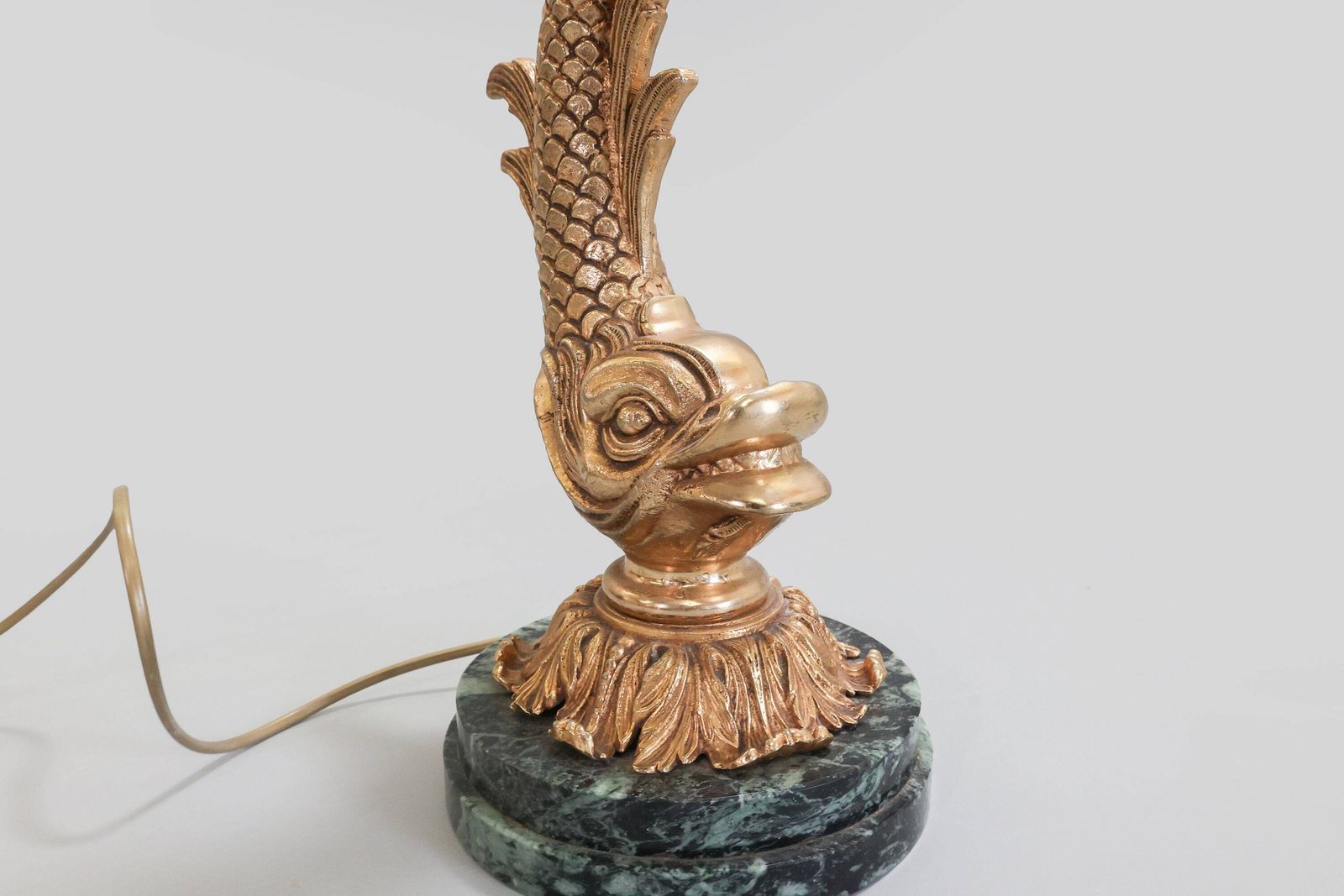 Vintage Brass Koi Fish Lamp With Green Marble Base – 1960s/1970s photo Lighting