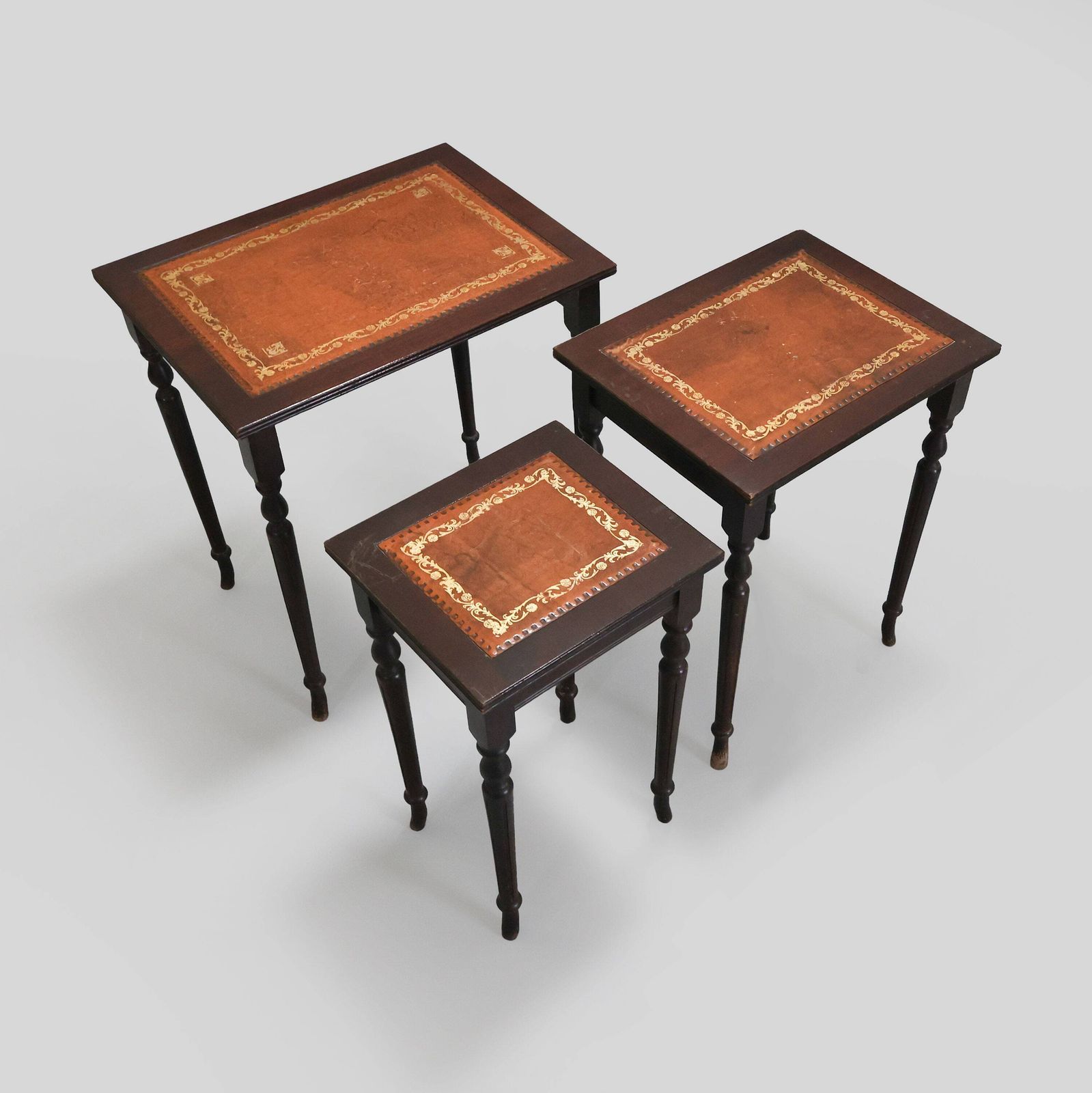 Vintage French Wood/Leather Nesting Tables