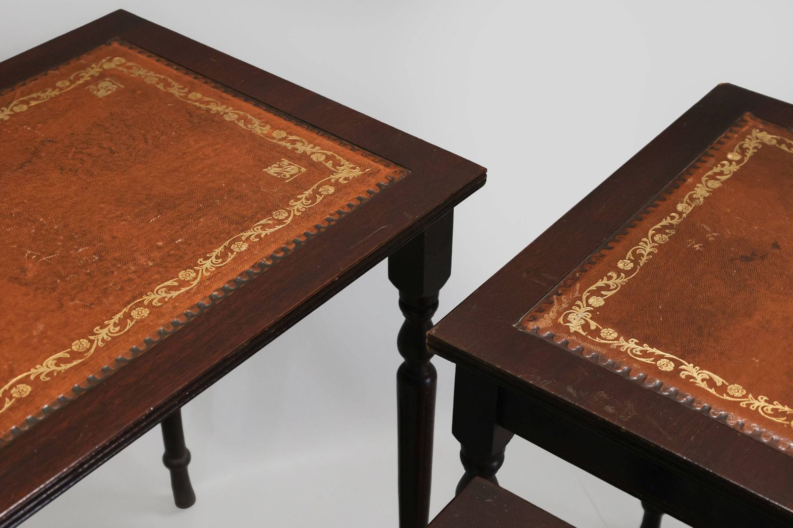 photo for sale Vintage French Wood/Leather Nesting Tables