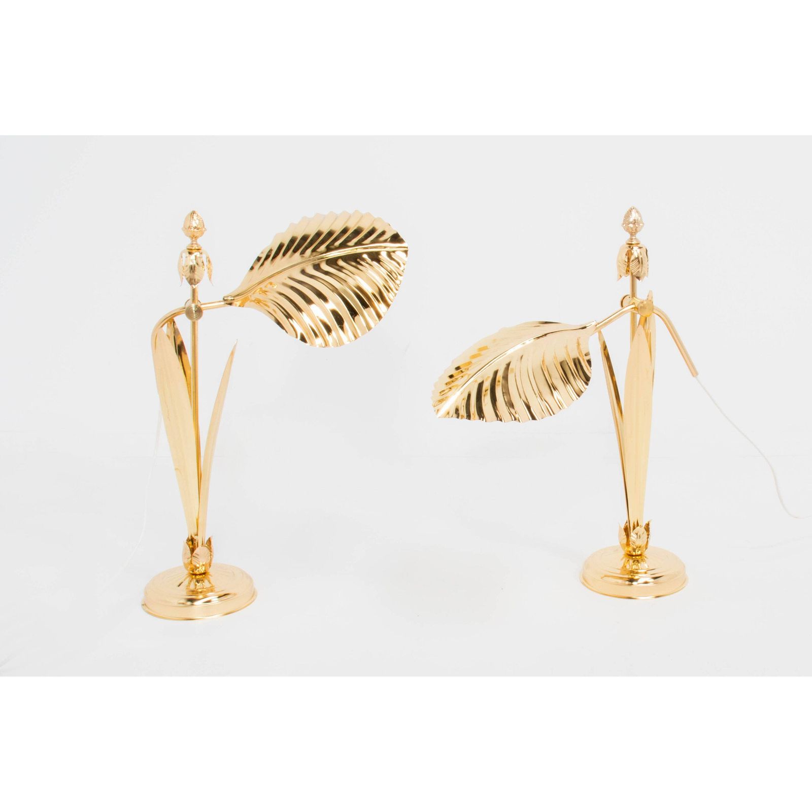 A Set Of Two Gold Mid Century Adjustable Desk Table Lamps From The 80s. photo for sale