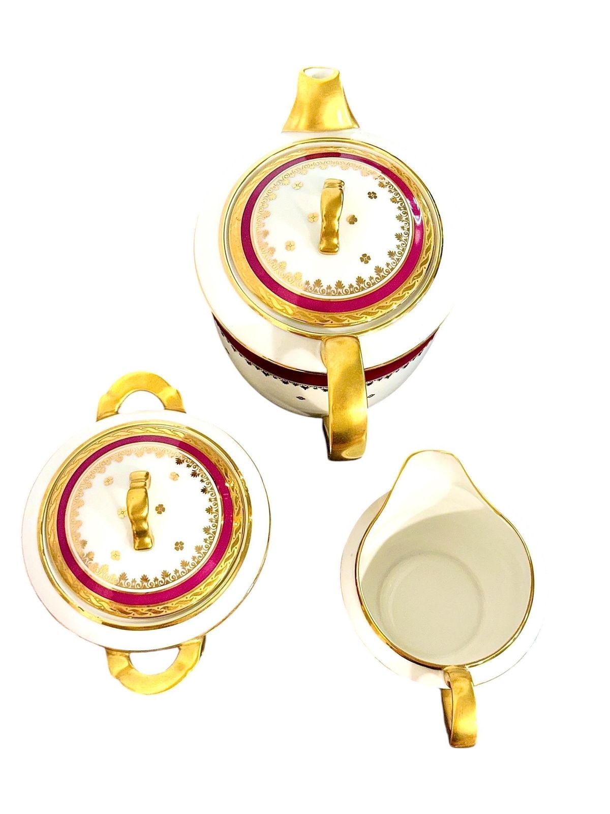 Limoges Unique Porcelain Tea Service, Burgundy & Gilt, 20th Century photo 1644.0