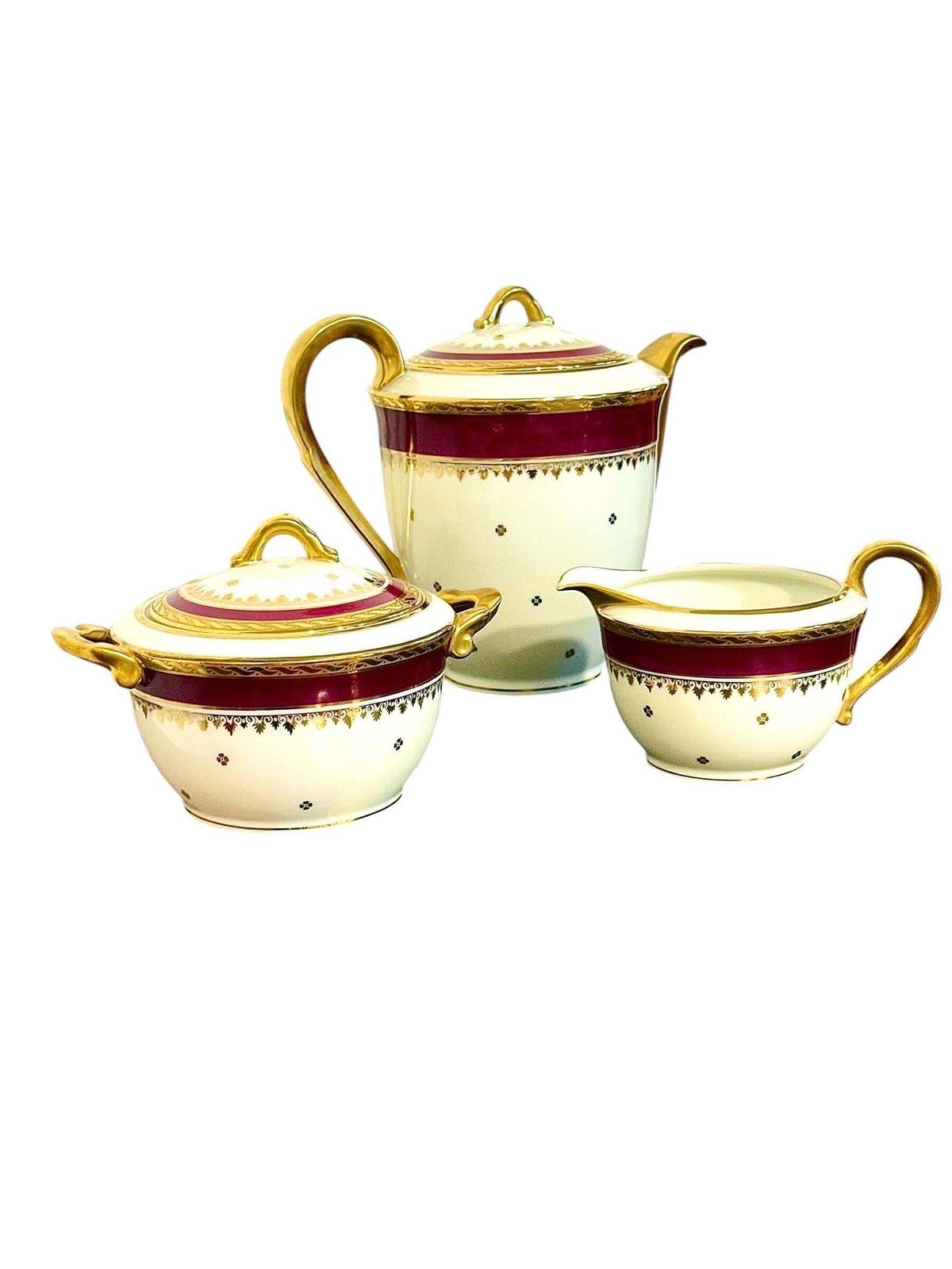 photo for sale Limoges Unique Porcelain Tea Service, Burgundy & Gilt, 20th Century