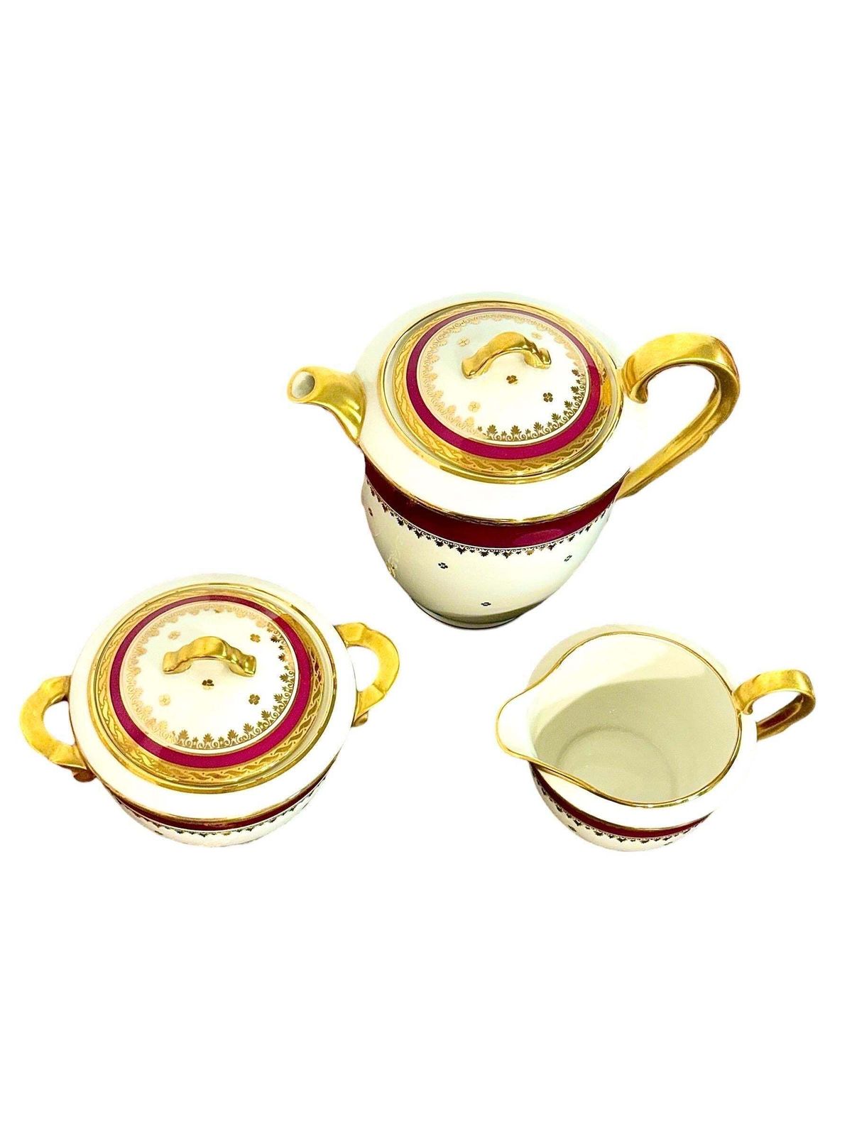 photo buy Limoges Unique Porcelain Tea Service, Burgundy & Gilt, 20th Century