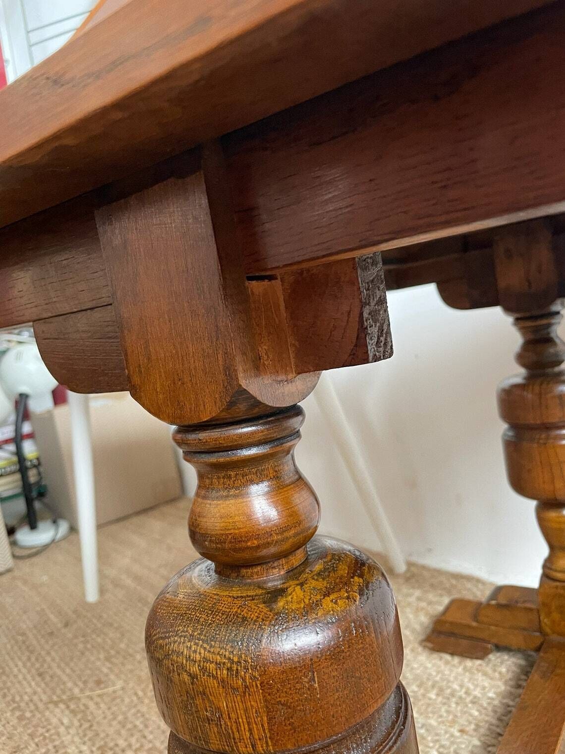 Vintage Tall Oak Hallway Chapel Side Table With Chunky Turned Wood Legs Arts And Crafts Vibe photo vintage