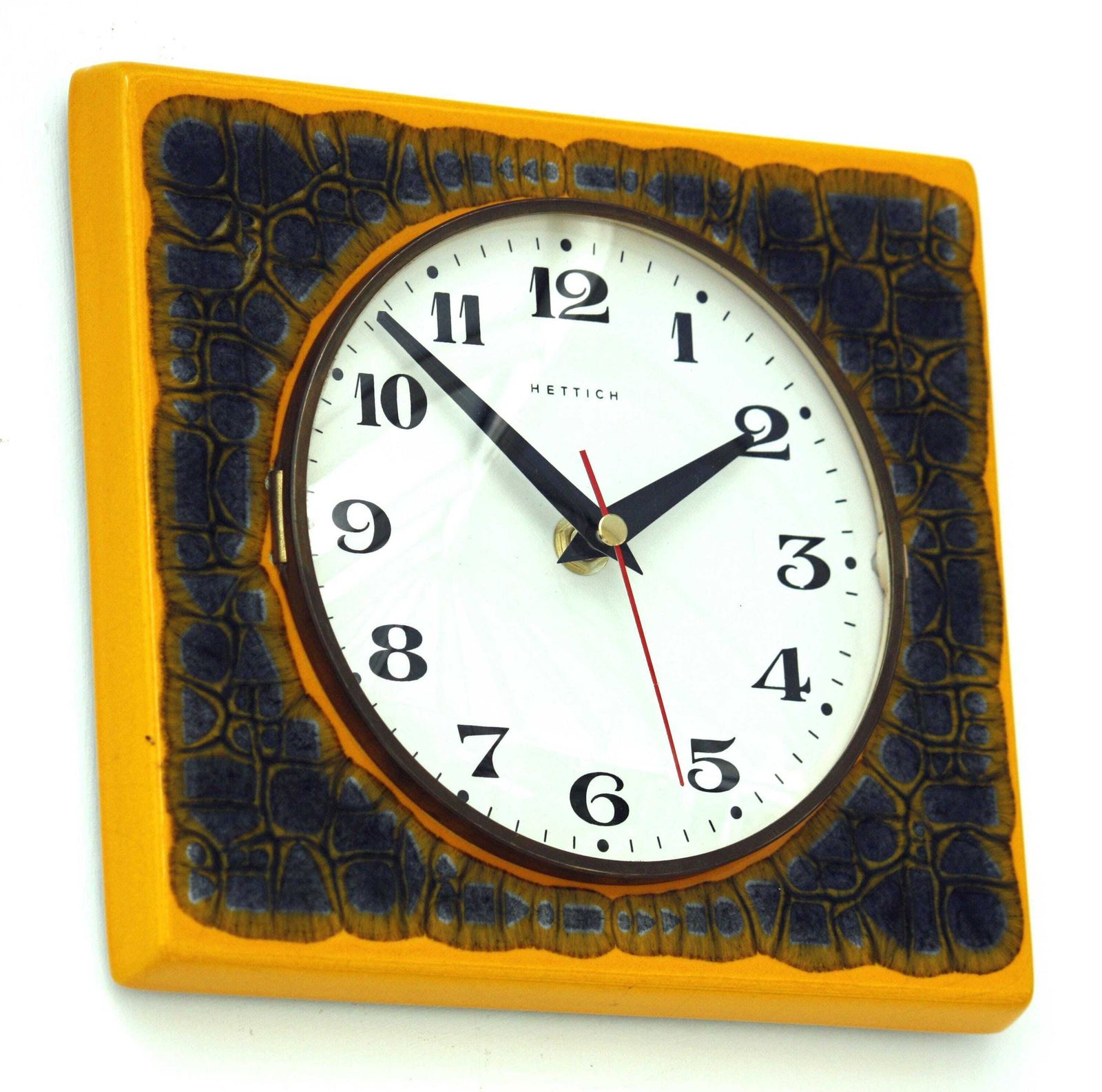 Vintage Hettich Wall Clock   22cm Ceramic Retro Style Mid Century Style Antique Yellow German Fat Lava Clock Gift Off The Wall Clocks