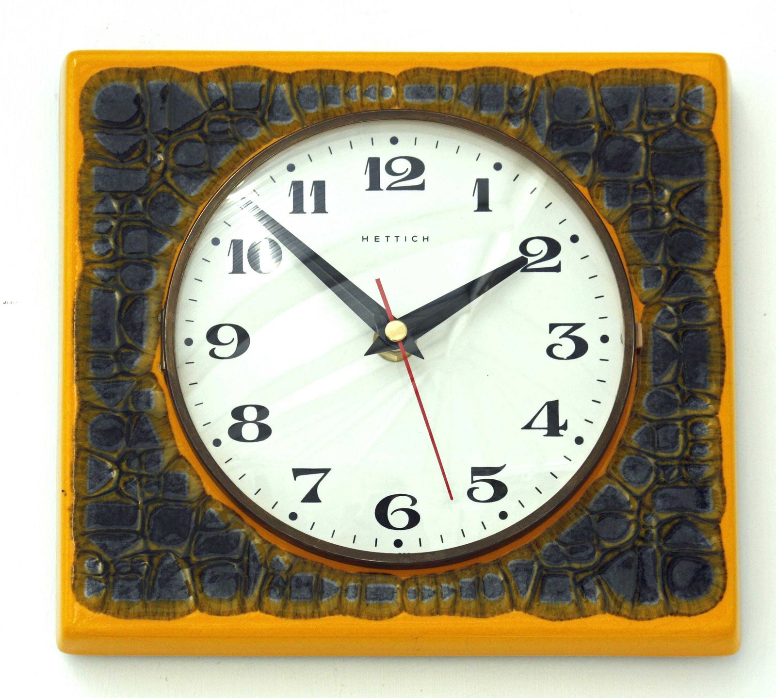 Vintage Hettich Wall Clock   22cm Ceramic Retro Style Mid Century Style Antique Yellow German Fat Lava Clock Gift Off The Wall Clocks photo furniture