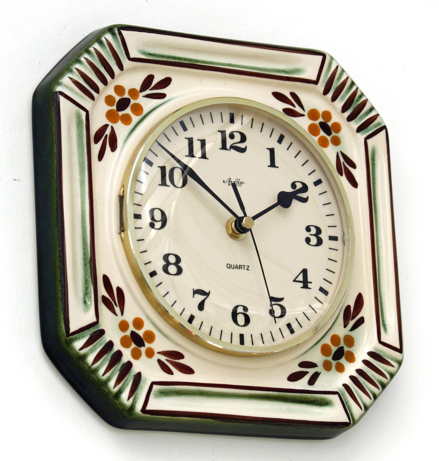 Vintage Floral Wall Clock   23cm Ceramic Studio 2000 Retro Style Mid Century Style West German Clock Gift Off The Wall Clocks photo furniture