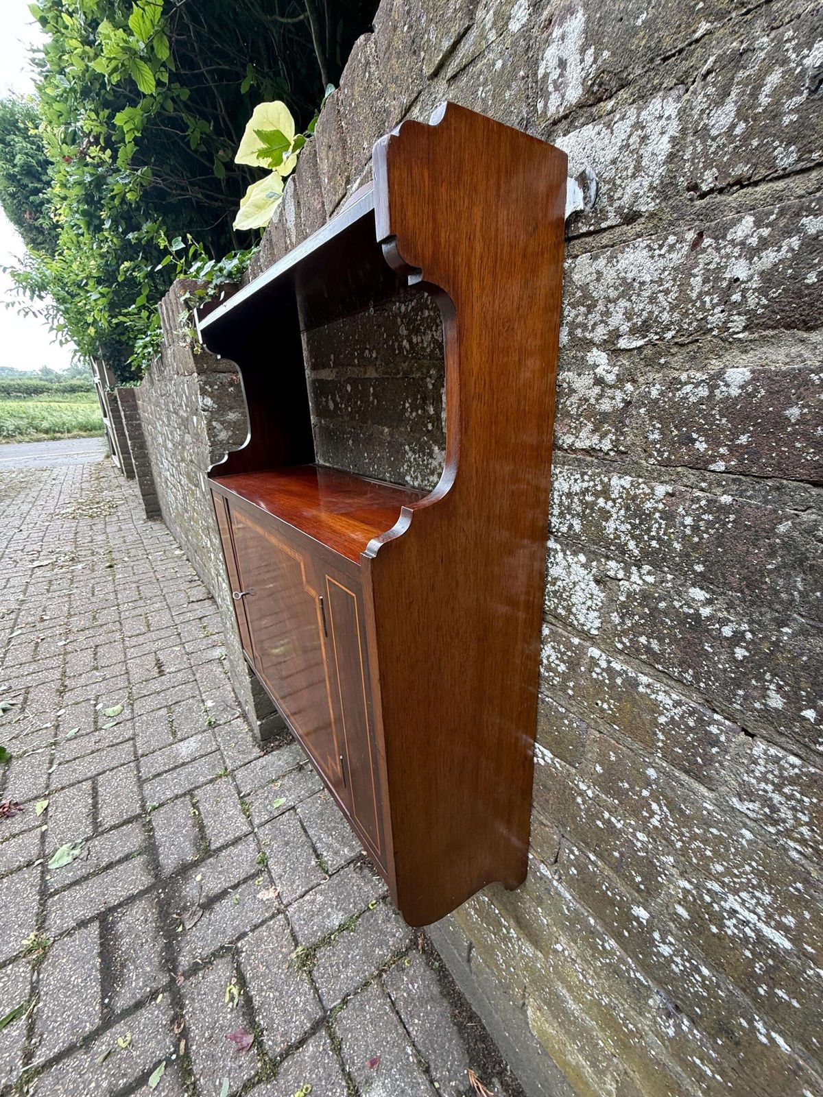 Superb Antique Mahogany Wall Hanging Cabinet With Inlaid Veneer And Working Lock photo for sale