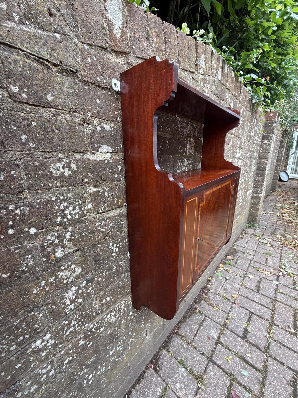 Superb Antique Mahogany Wall Hanging Cabinet With Inlaid Veneer And Working Lock photo Furniture