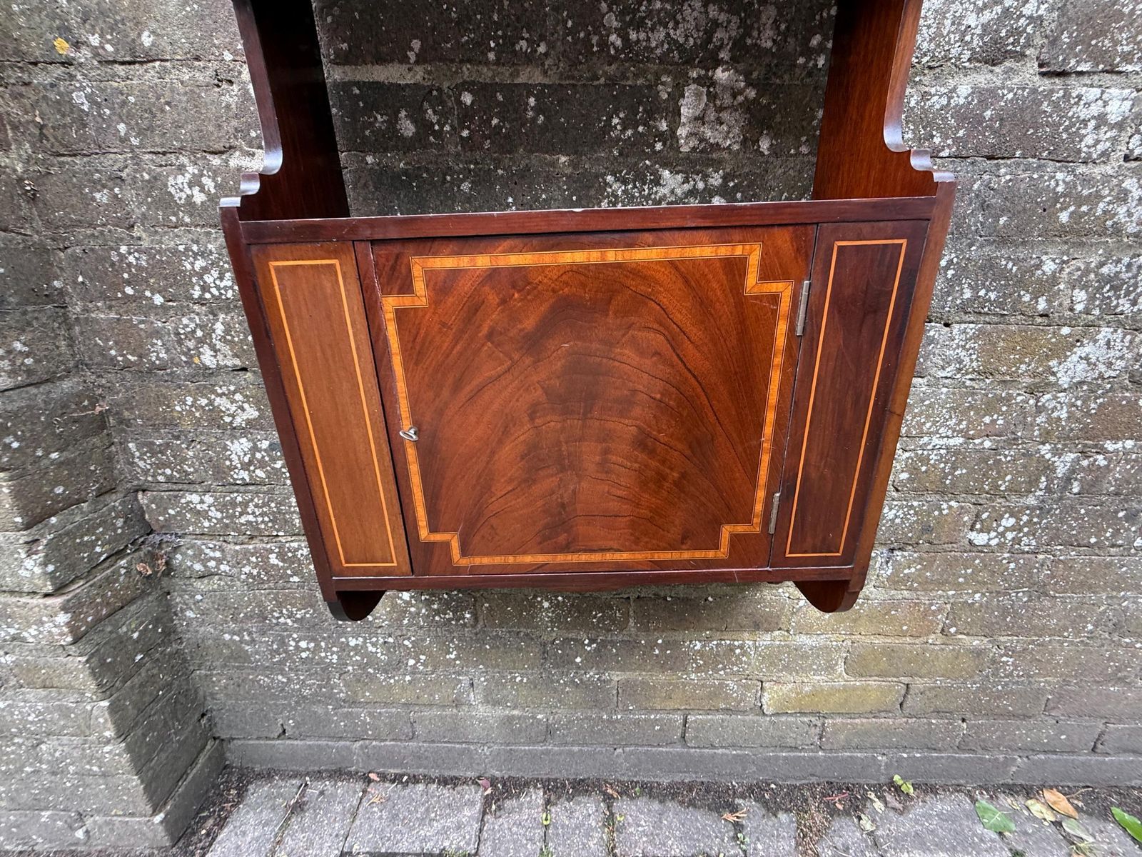 Superb Antique Mahogany Wall Hanging Cabinet With Inlaid Veneer And Working Lock photo vintage