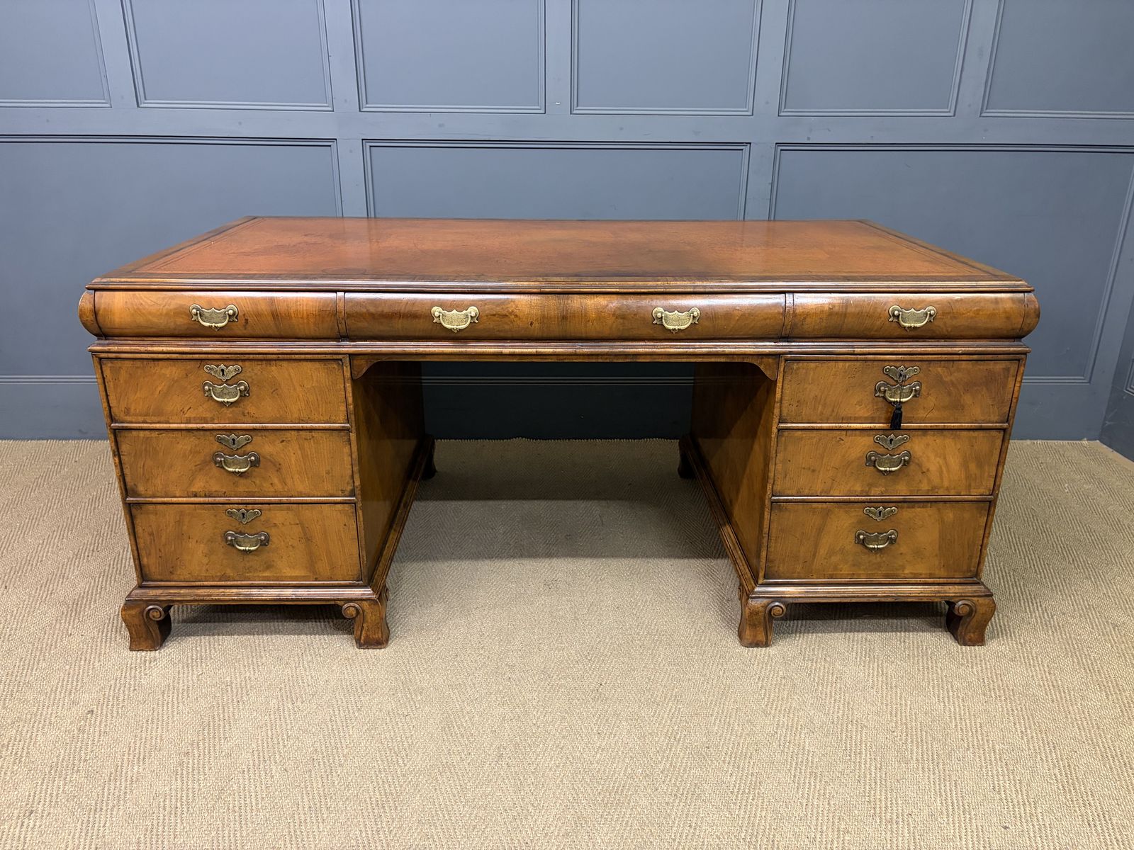 Burr Walnut Partners Pedestal Desk By Maple & Co. photo furniture