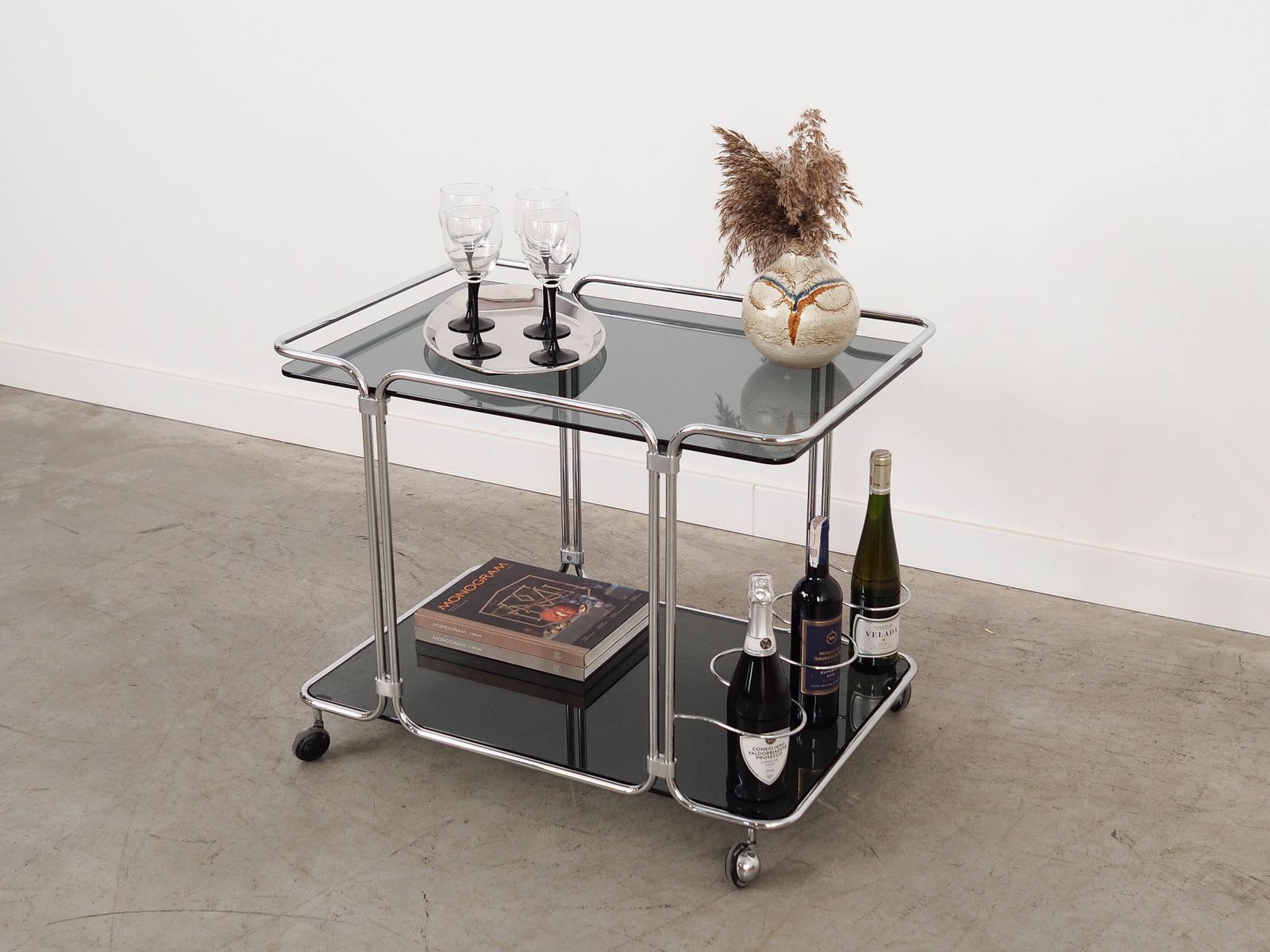 Glazen Barmeubel Op Wieltjes, Italiaans Design, Jaren 1970, Made In Italy photo Meubels
