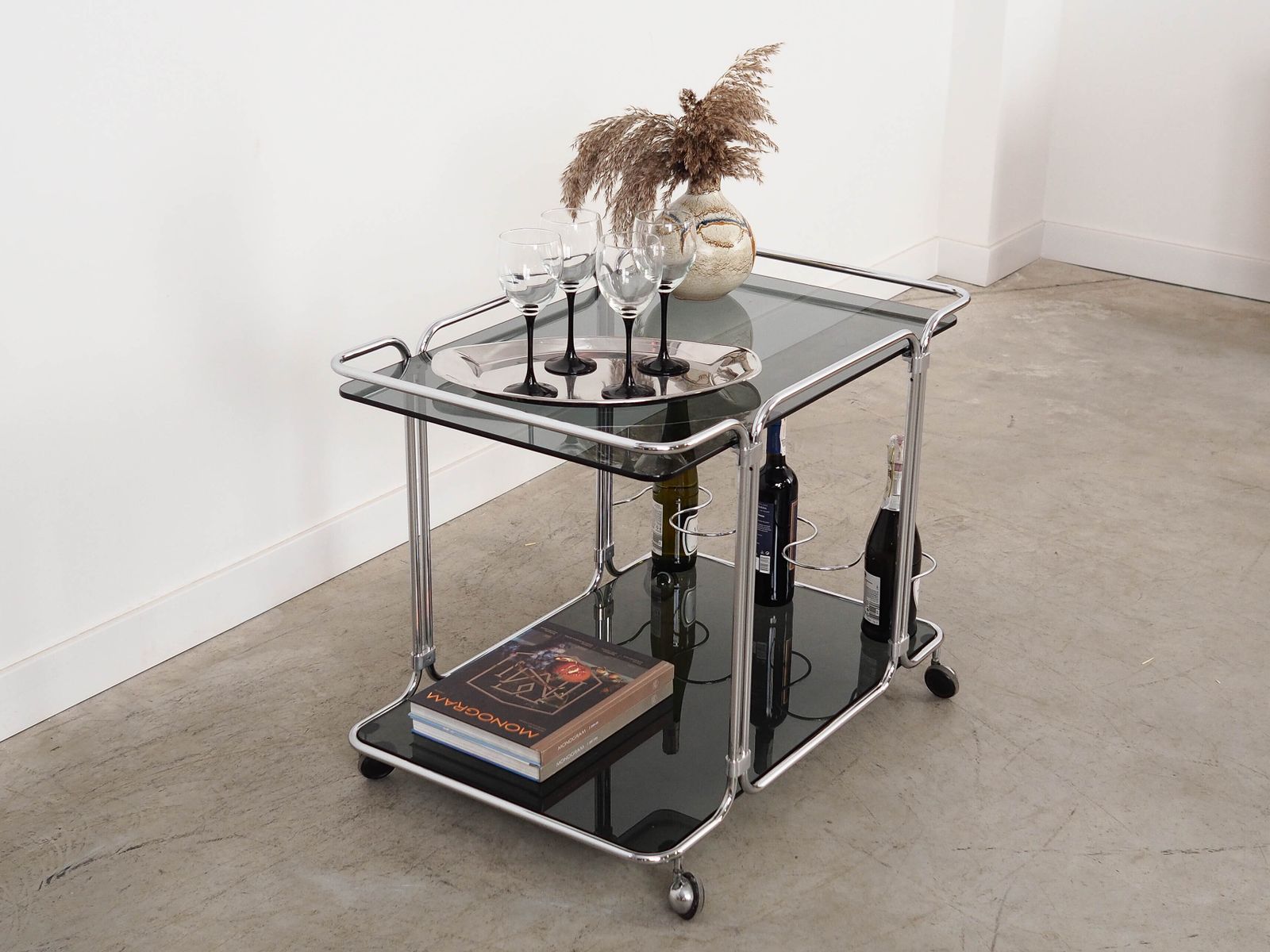 Glazen Barmeubel Op Wieltjes, Italiaans Design, Jaren 1970, Made In Italy photo 989.0