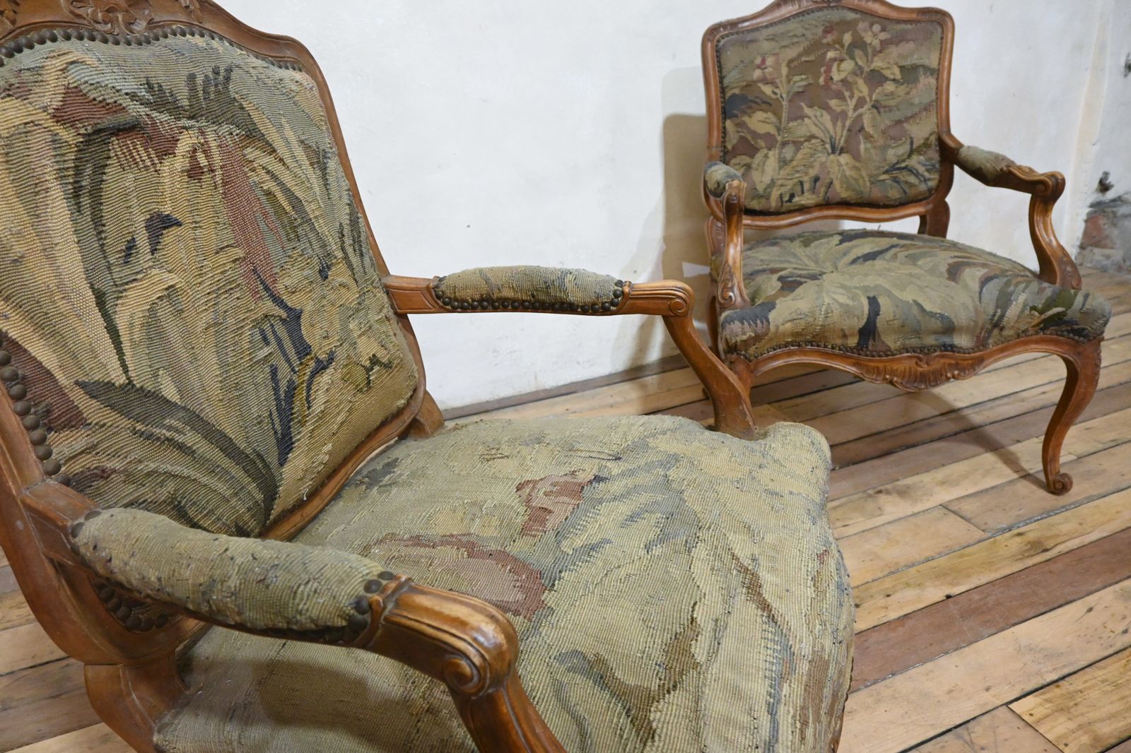 A Pair 19th Century French Louis XV Fauteuils Open Armchairs  Aubusson Tapestry photo 2900.0