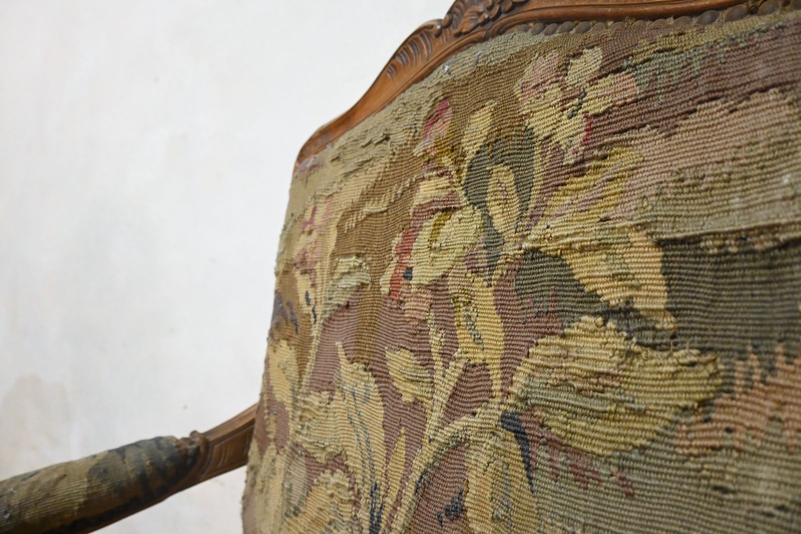 A Pair 19th Century French Louis XV Fauteuils Open Armchairs  Aubusson Tapestry photo vintage