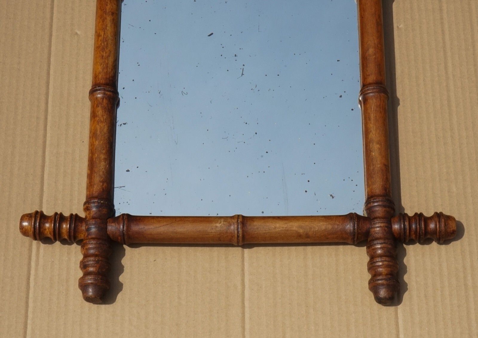 Antique English Decorative Faux Bamboo Wall Mirror With Light Foxing Glass photo for sale