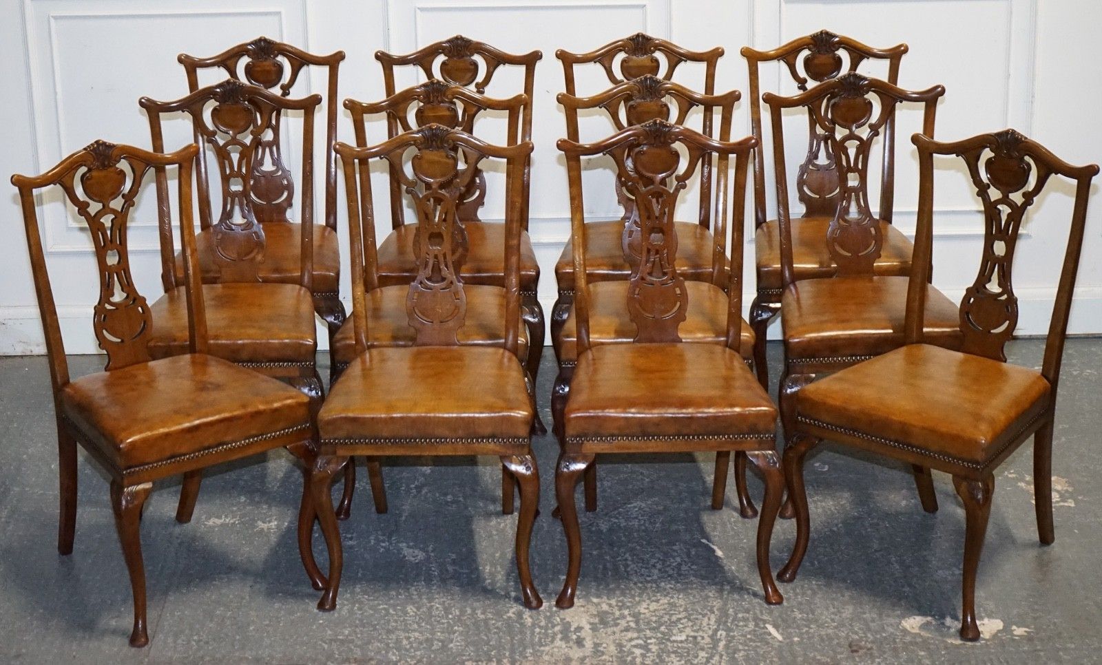 Scottish Victorian Set 12 Restored Dyed Leather Dining Chairs By John Taylor photo furniture