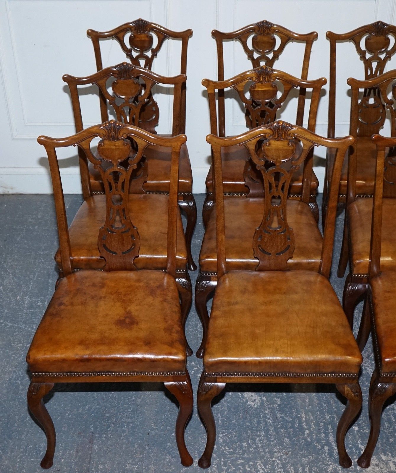 Scottish Victorian Set 12 Restored Dyed Leather Dining Chairs By John Taylor photo Furniture