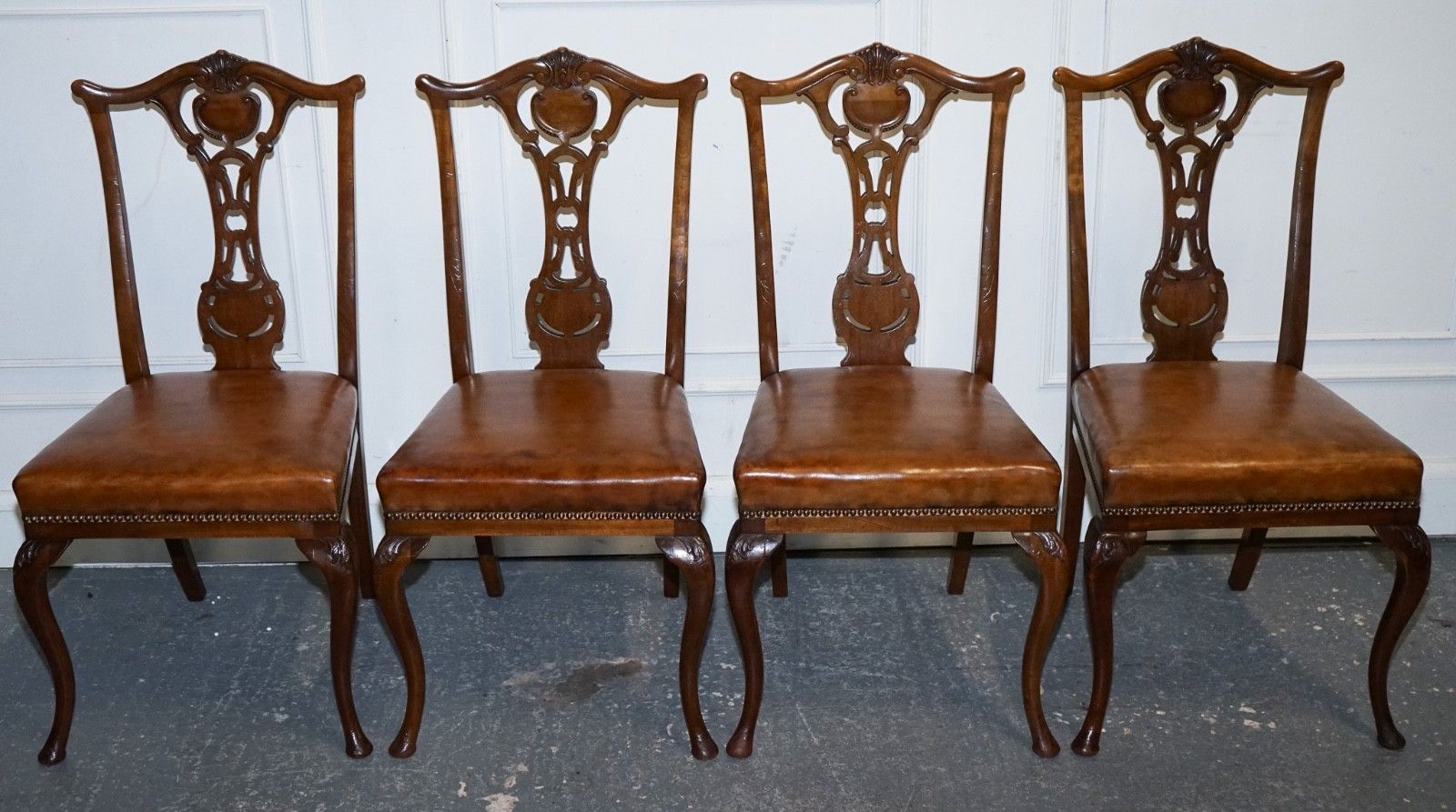 Scottish Victorian Set 12 Restored Dyed Leather Dining Chairs By John Taylor photo vinterior