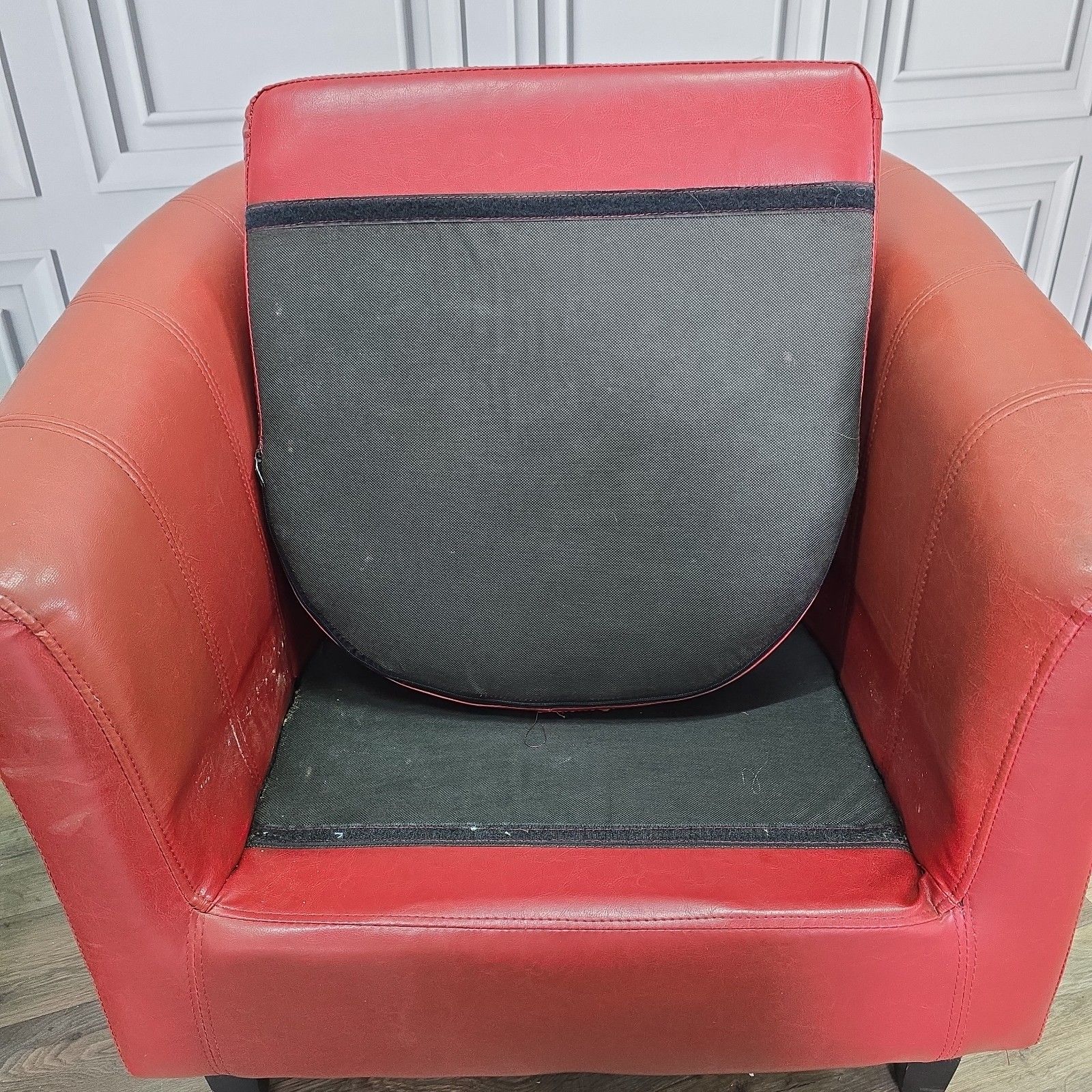 Vintage Tub Chair And Two Seater Sofa Red Vinyl Faux Leather Lounge Suite photo vintage