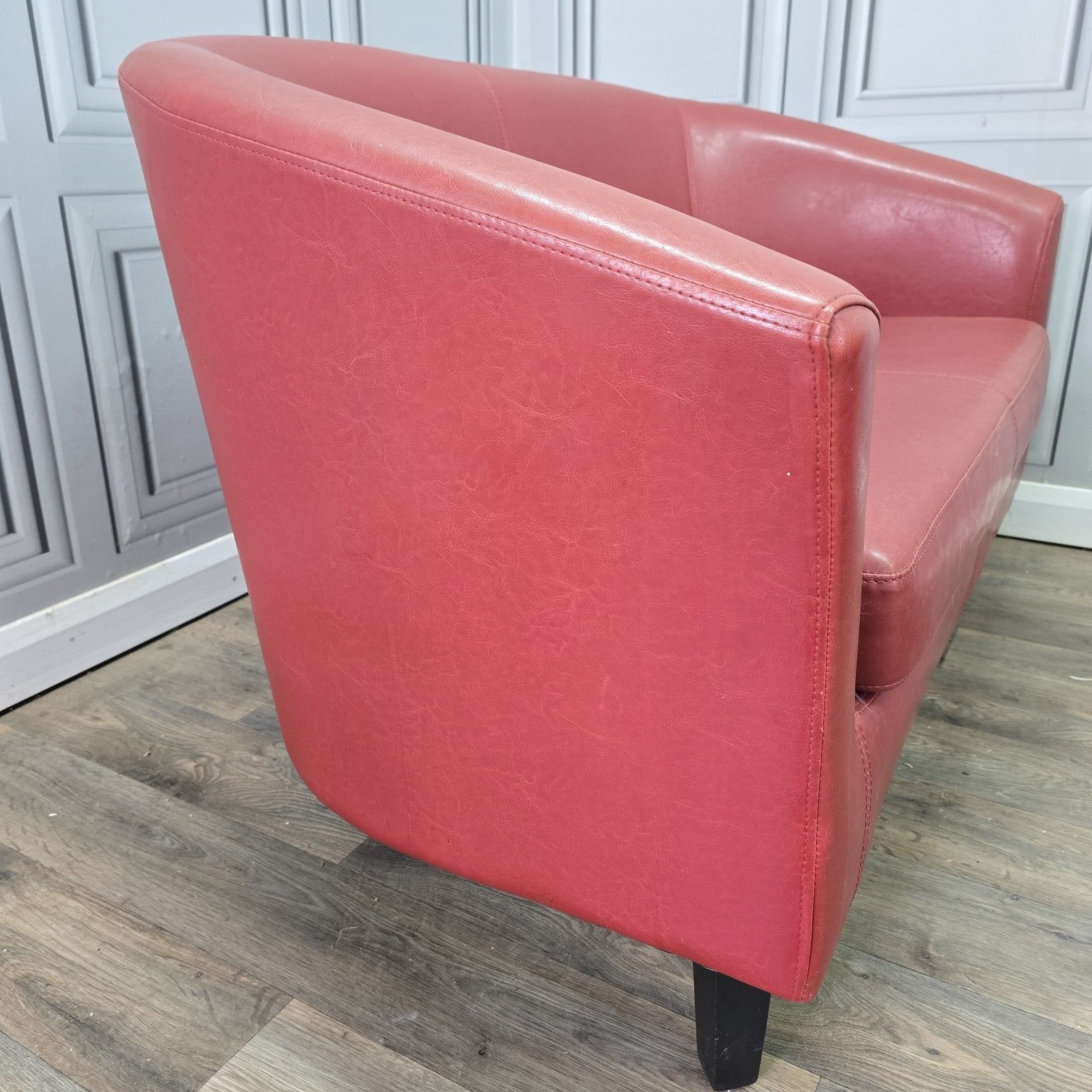 photo buy Vintage Tub Chair And Two Seater Sofa Red Vinyl Faux Leather Lounge Suite