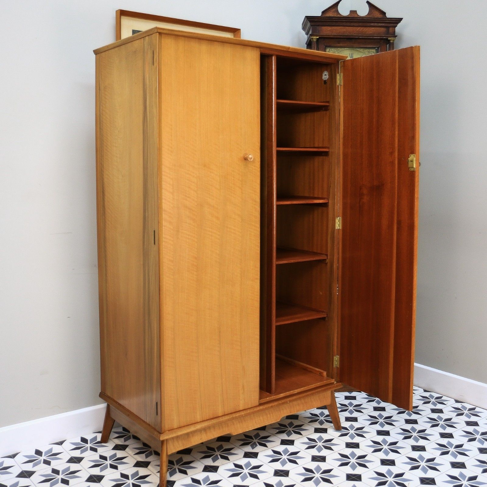 Alfred Cox Double Wardrobe In Walnut 1950s With Splayed Legs photo vinterior