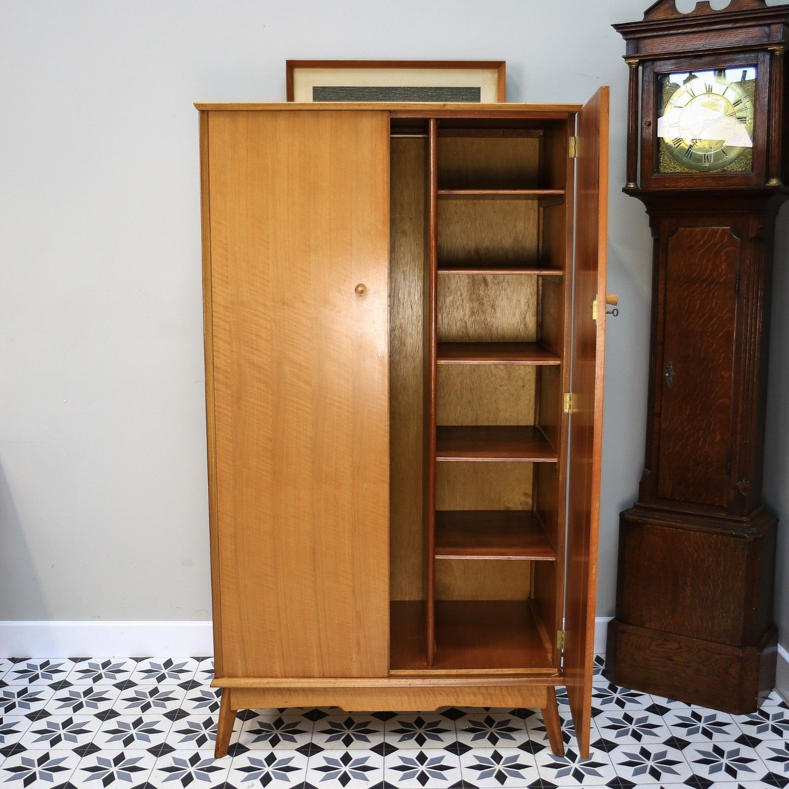 photo for sale Alfred Cox Double Wardrobe In Walnut 1950s With Splayed Legs