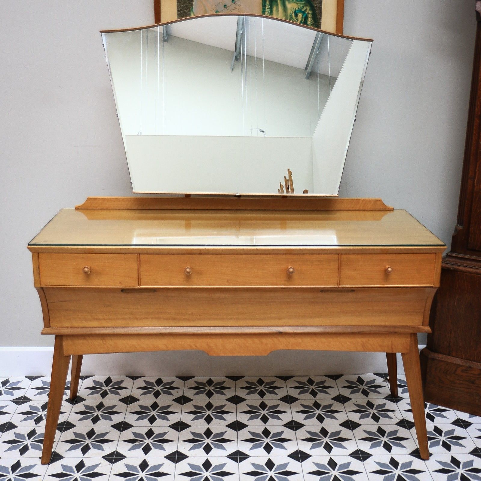 photo for sale Alfred Cox Mid Century Dressing Table In Walnut 1960s With Three Mirrors