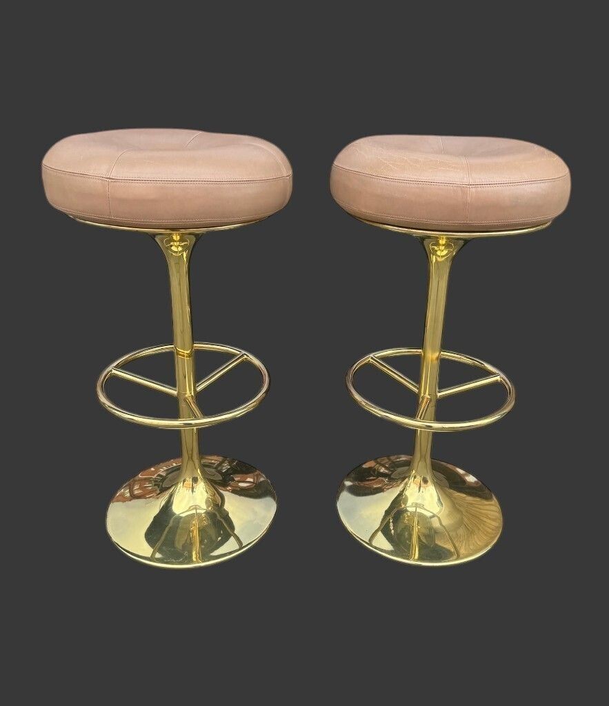 A Pair Of 1970s Gilt Metal And Leather Bar Stools photo 1875.0