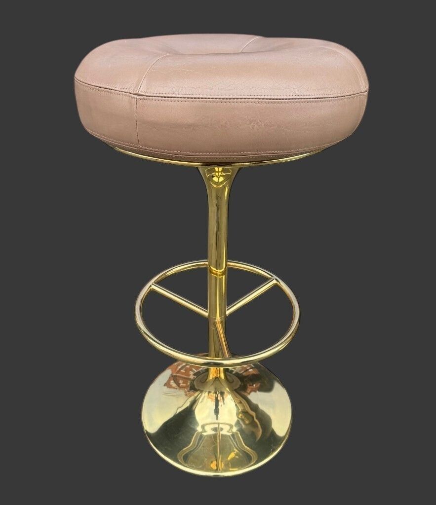 photo for sale A Pair Of 1970s Gilt Metal And Leather Bar Stools