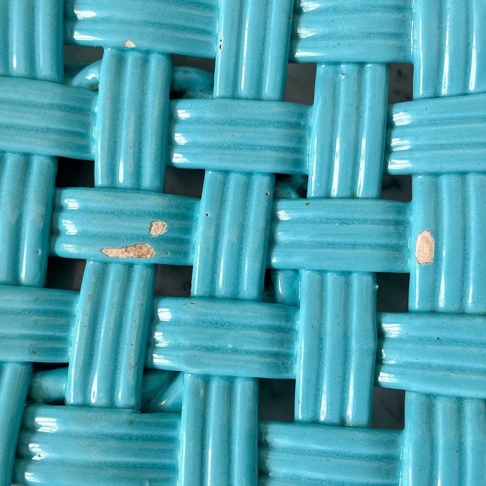 Vintage Blue Glazed Ceramic Woven Bowl. photo 98.0