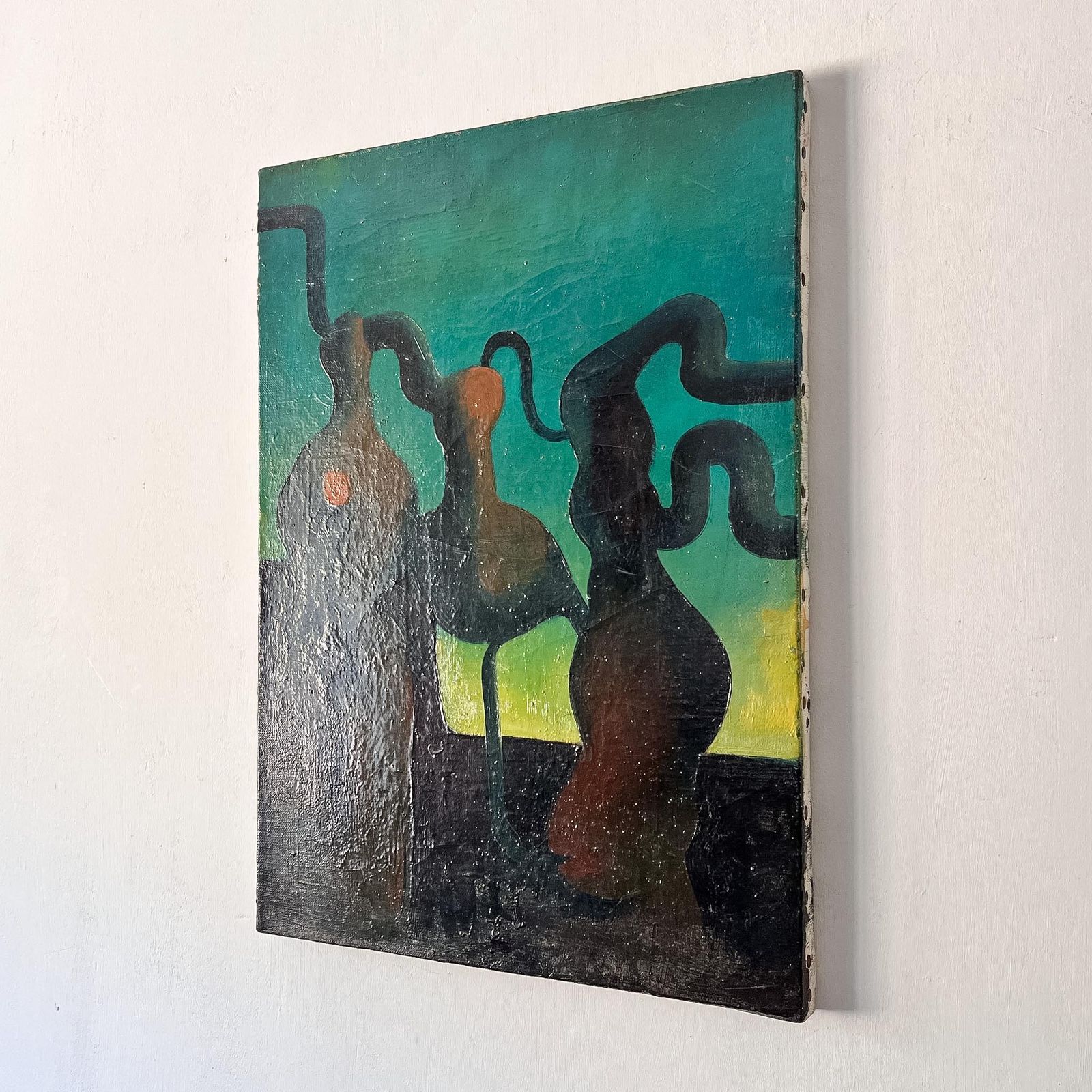 French Vintage Surrealist Oil Painting On Canvas. photo furniture