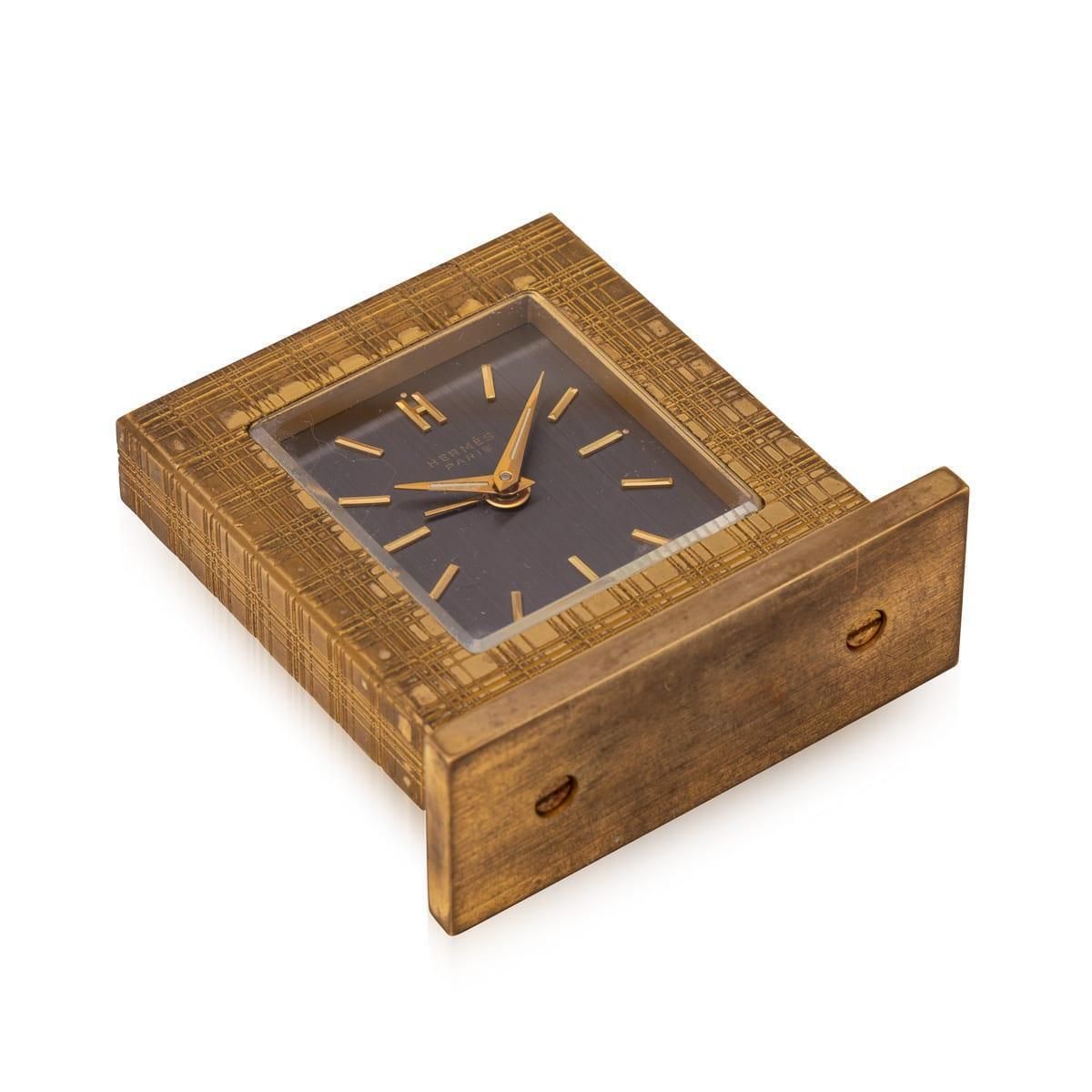 Vintage 20thc Hermès Gilt Brass Swiss Made Desk Clock C.1960 photo 2395.0
