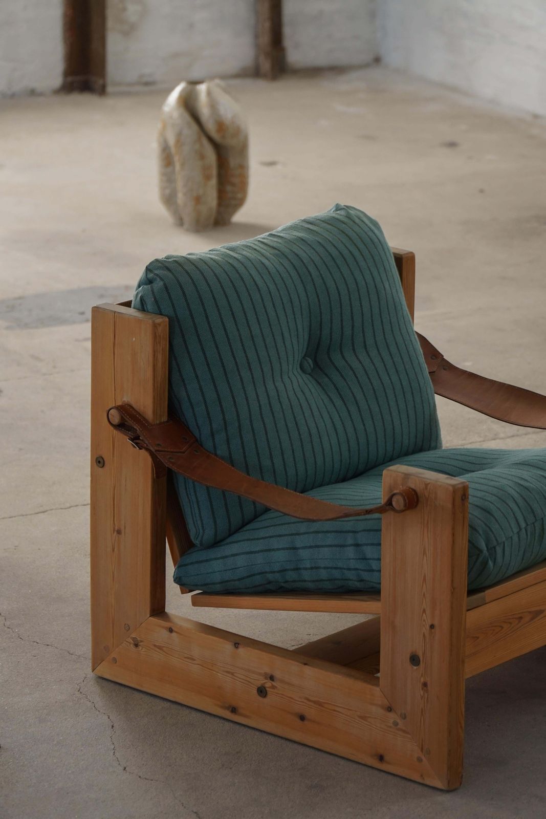 Pair Of Swedish Modern Pine Lounge Chairs With Leather Armrests, 1970s photo 3670.0
