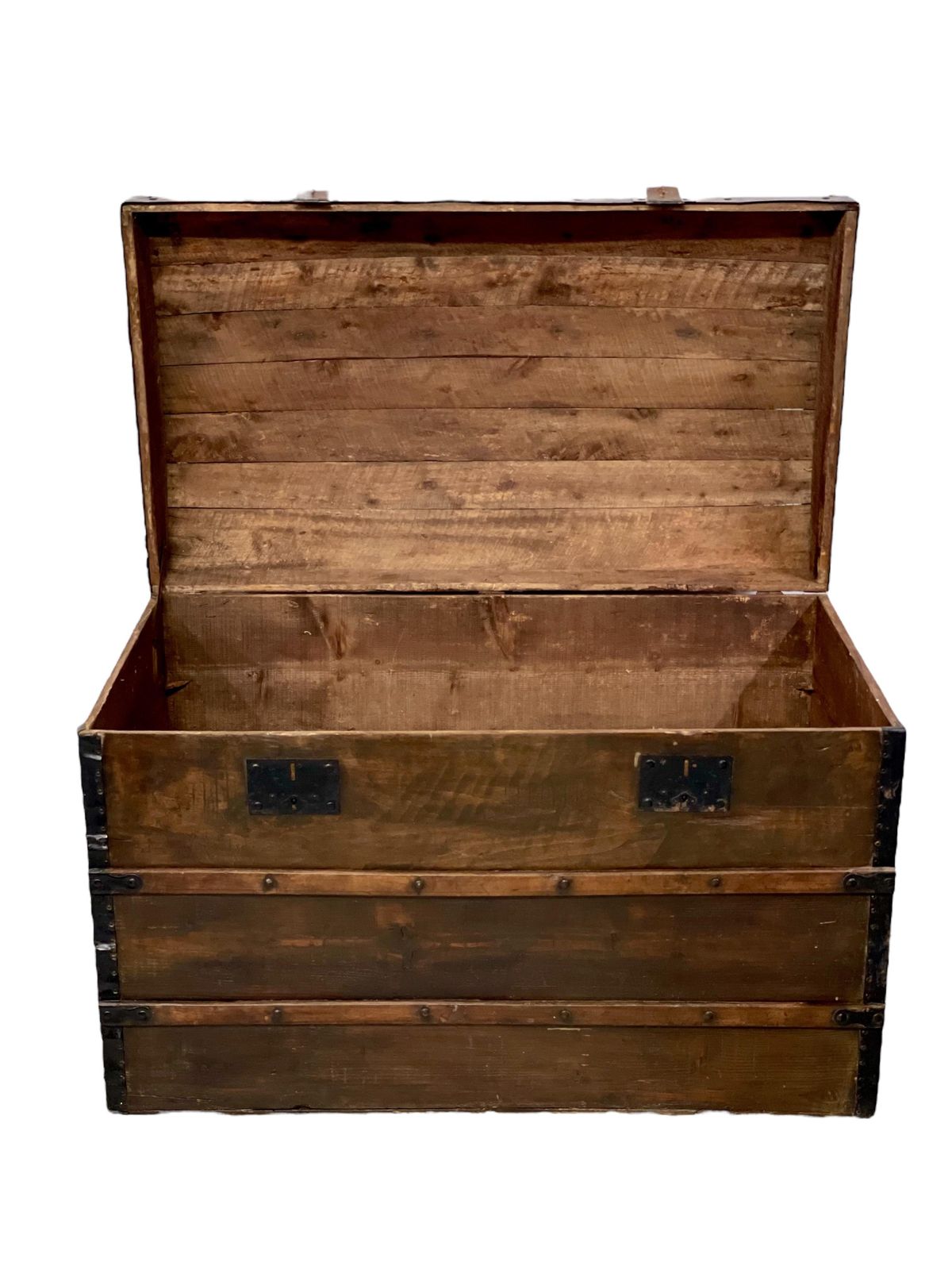Antique Dome Top Trunk, Handcrafted Pine & Iron, France, Circa 1880 photo for sale