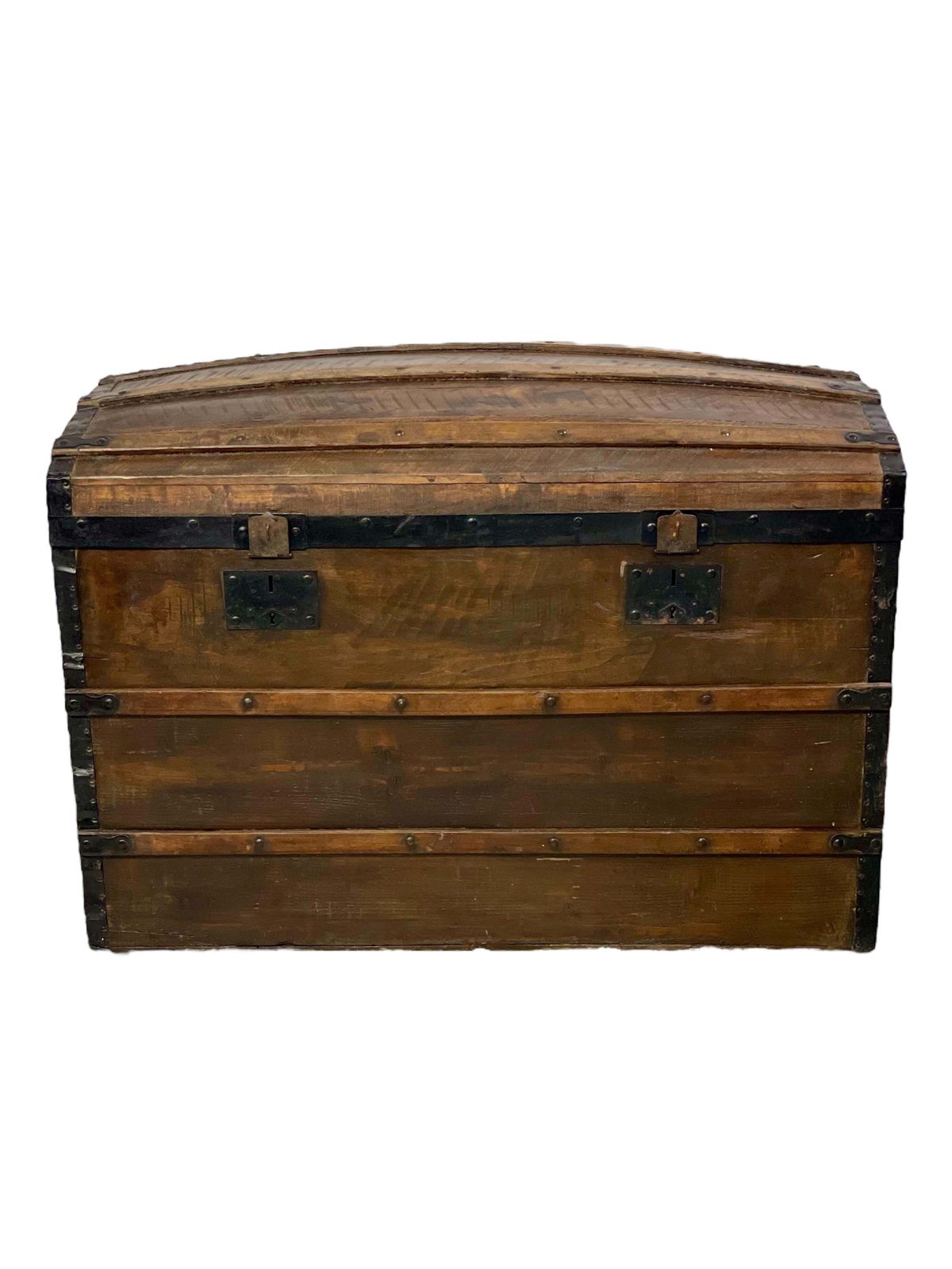 947.0 Antique Dome Top Trunk, Handcrafted Pine & Iron, France, Circa 1880 photo
