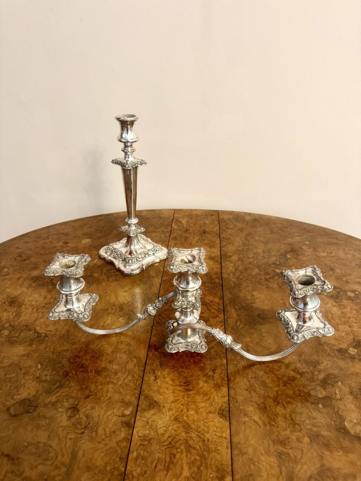 Outstanding Quality Pair Of Antique Ornate Silver Plated Candelabras photo furniture
