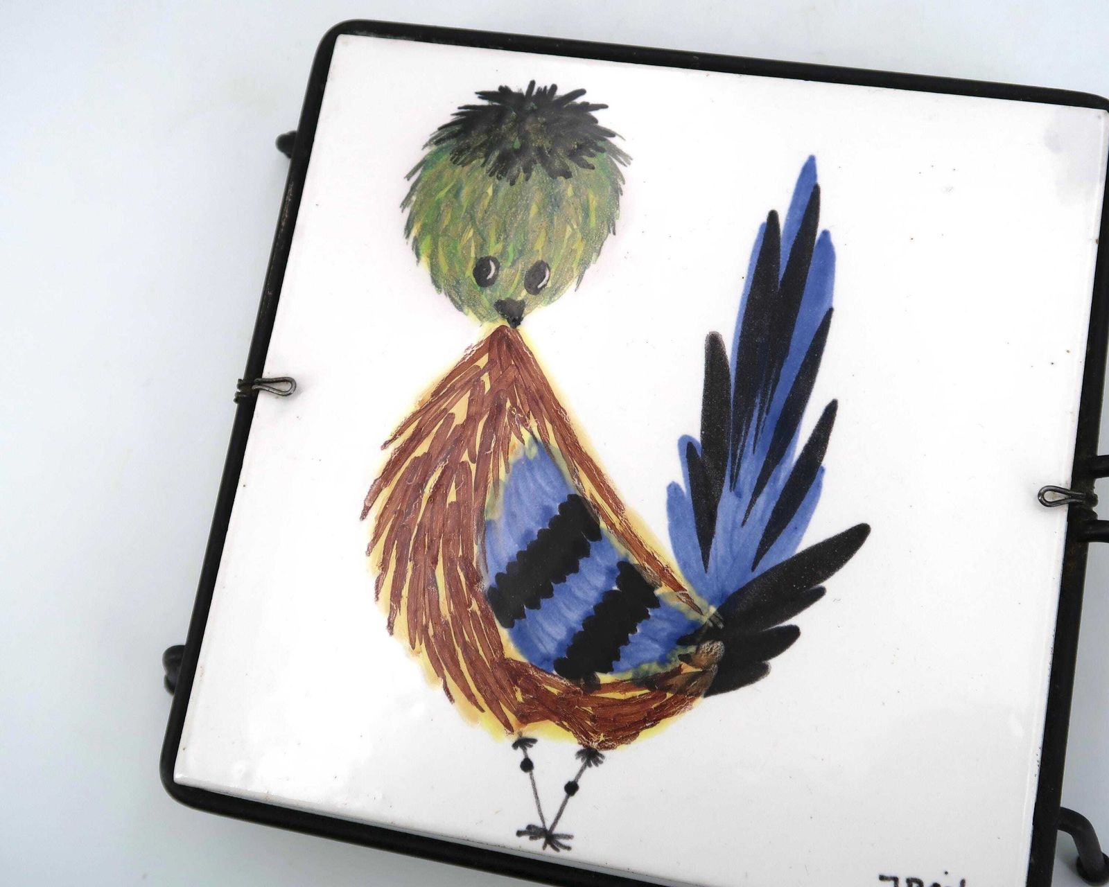 Franse Onderzetter Met Keramische Tegel Van Jean Pierre Caffarelli: Vogel, Menton, Jaren 1960 / Woondecoratie, Keuken, In De Stijl Van Roger Capron photo Bouwonderdelen