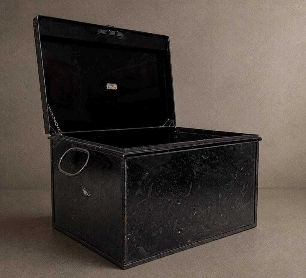 Vintage Industrial Black Metal Storage Tin Rustic Utility Box