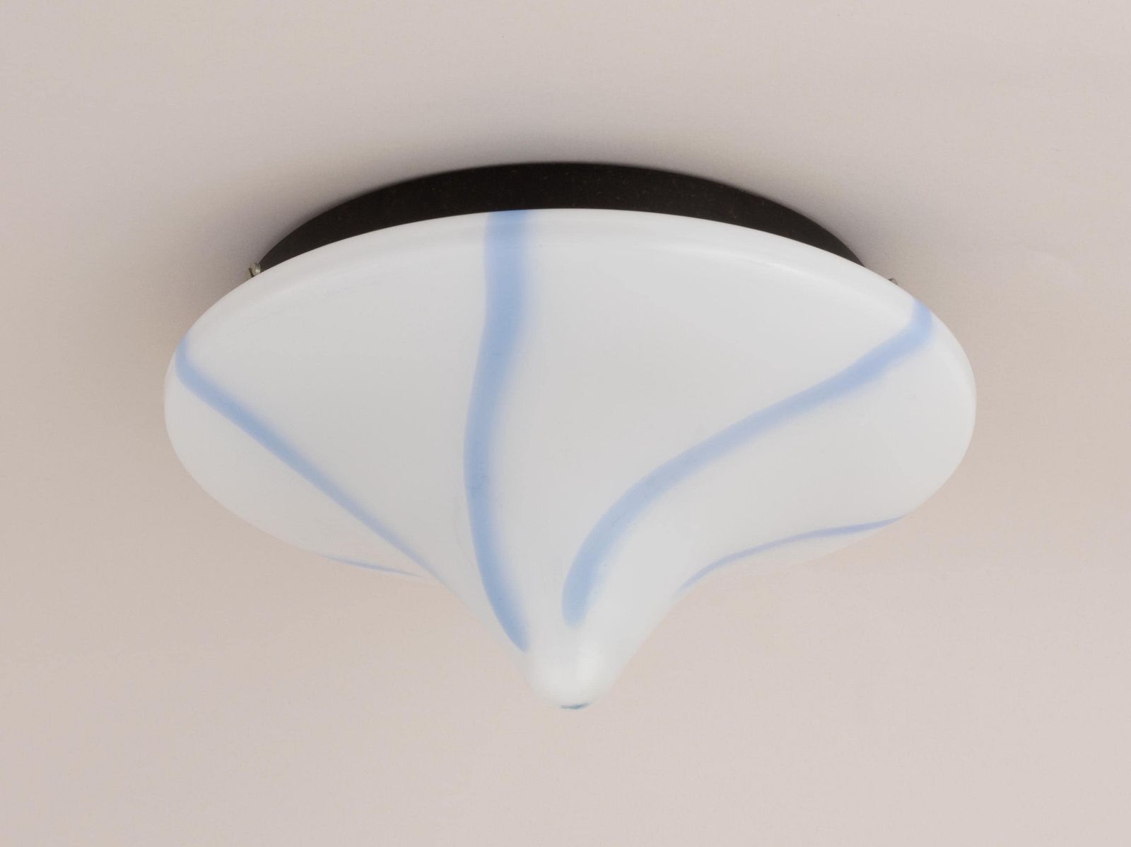 Mid Century Modern Flush Mount Italian Swirl Vintage | Wall Sconce Lamp Light White Blue | Venini Murano Mcm Massimo Vignelli Style photo 263.0