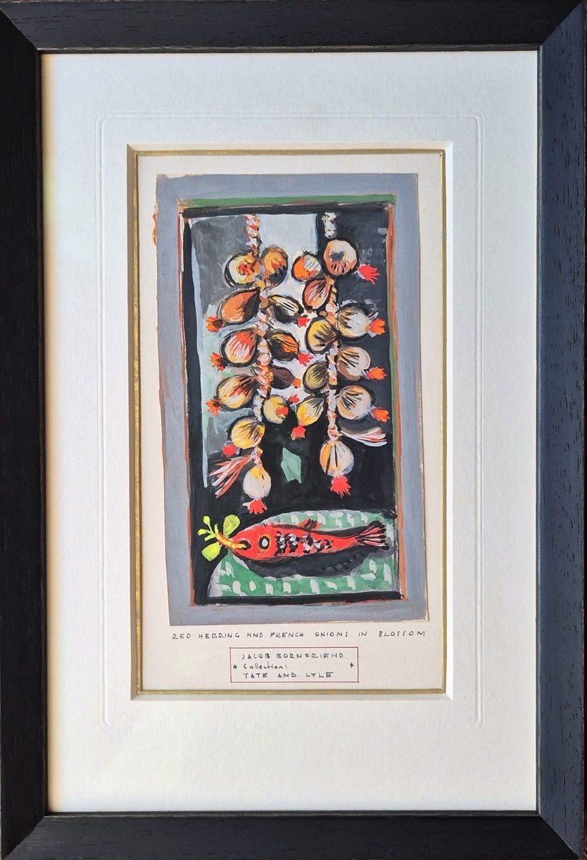 Jacob Bornfriend   Red Herring And French Onions (1969s Gouache Painting) photo for sale