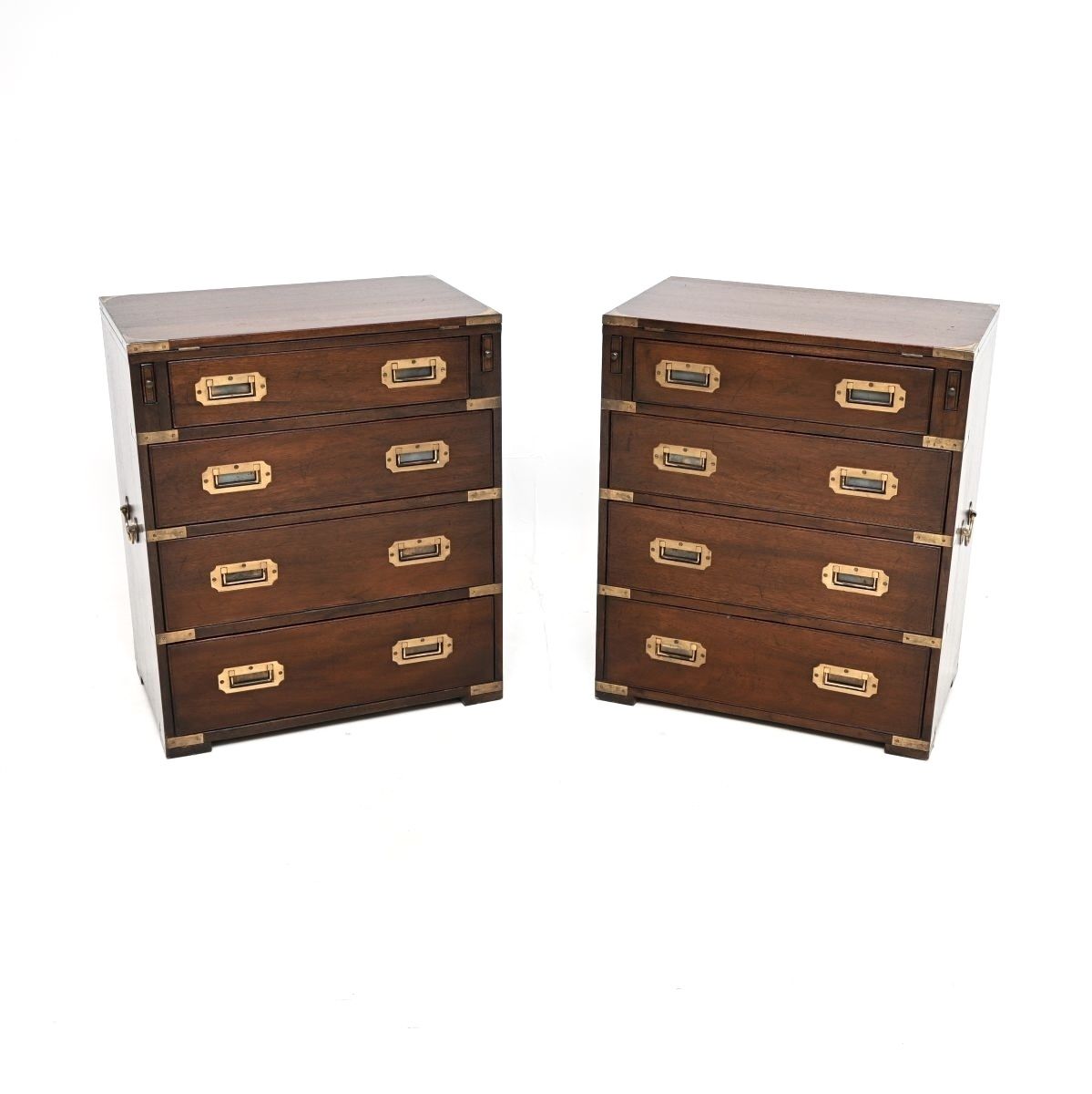 Pair Of Antique Mahogany Military Campaign Bachelor Chest Of Drawers