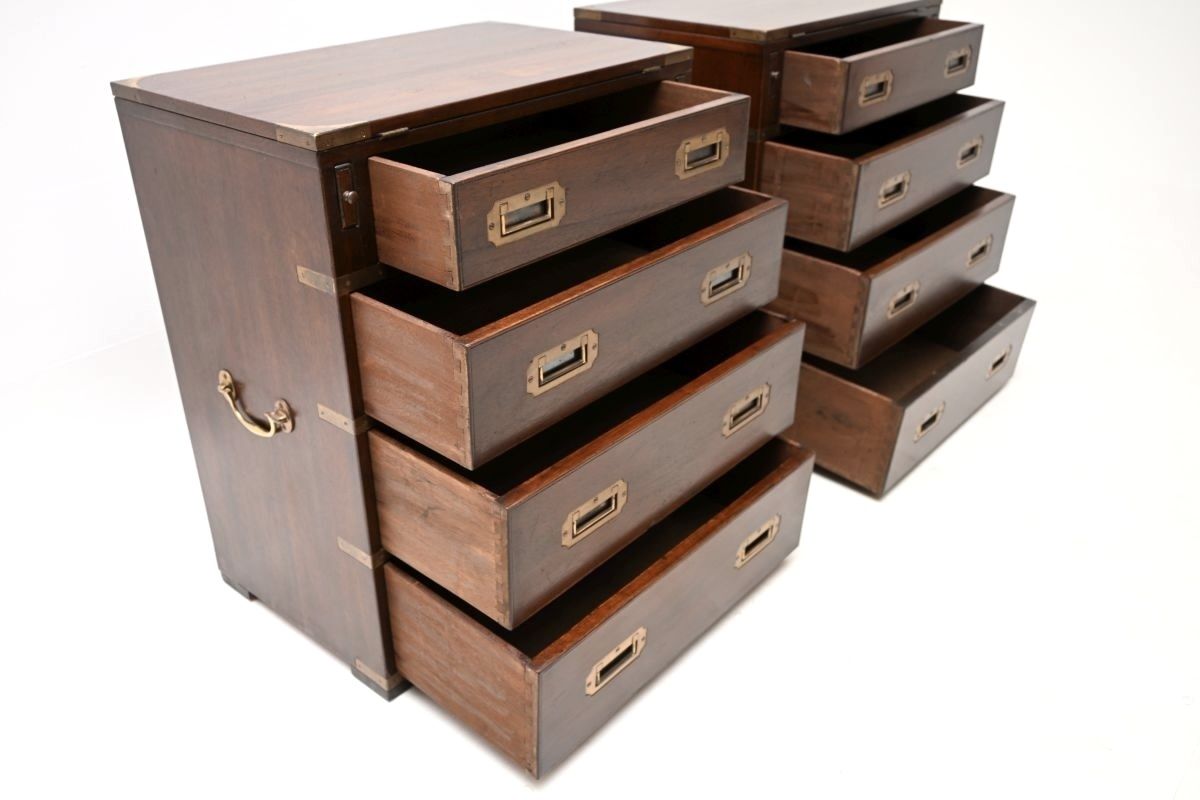 photo for sale Pair Of Antique Mahogany Military Campaign Bachelor Chest Of Drawers