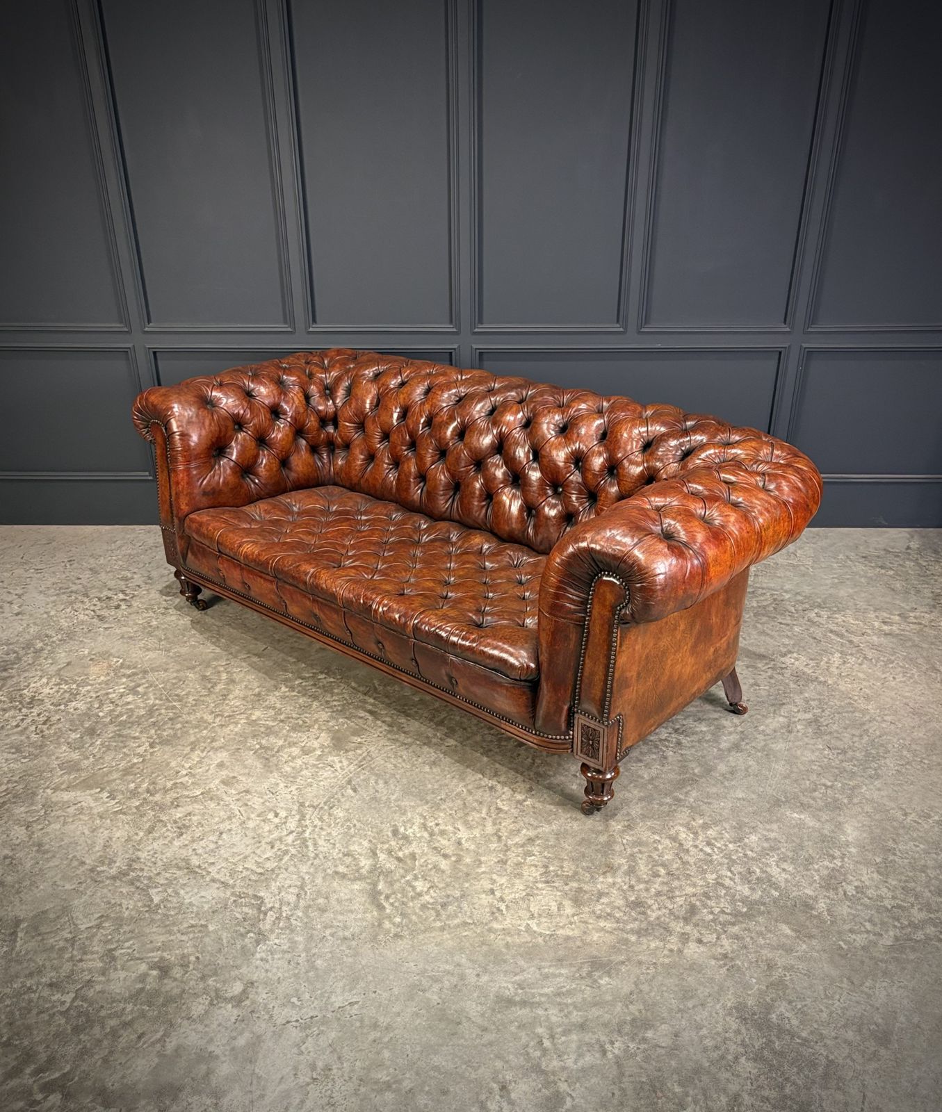 Victorian Hand Dyed Leather Chesterfield Sofa photo vintage