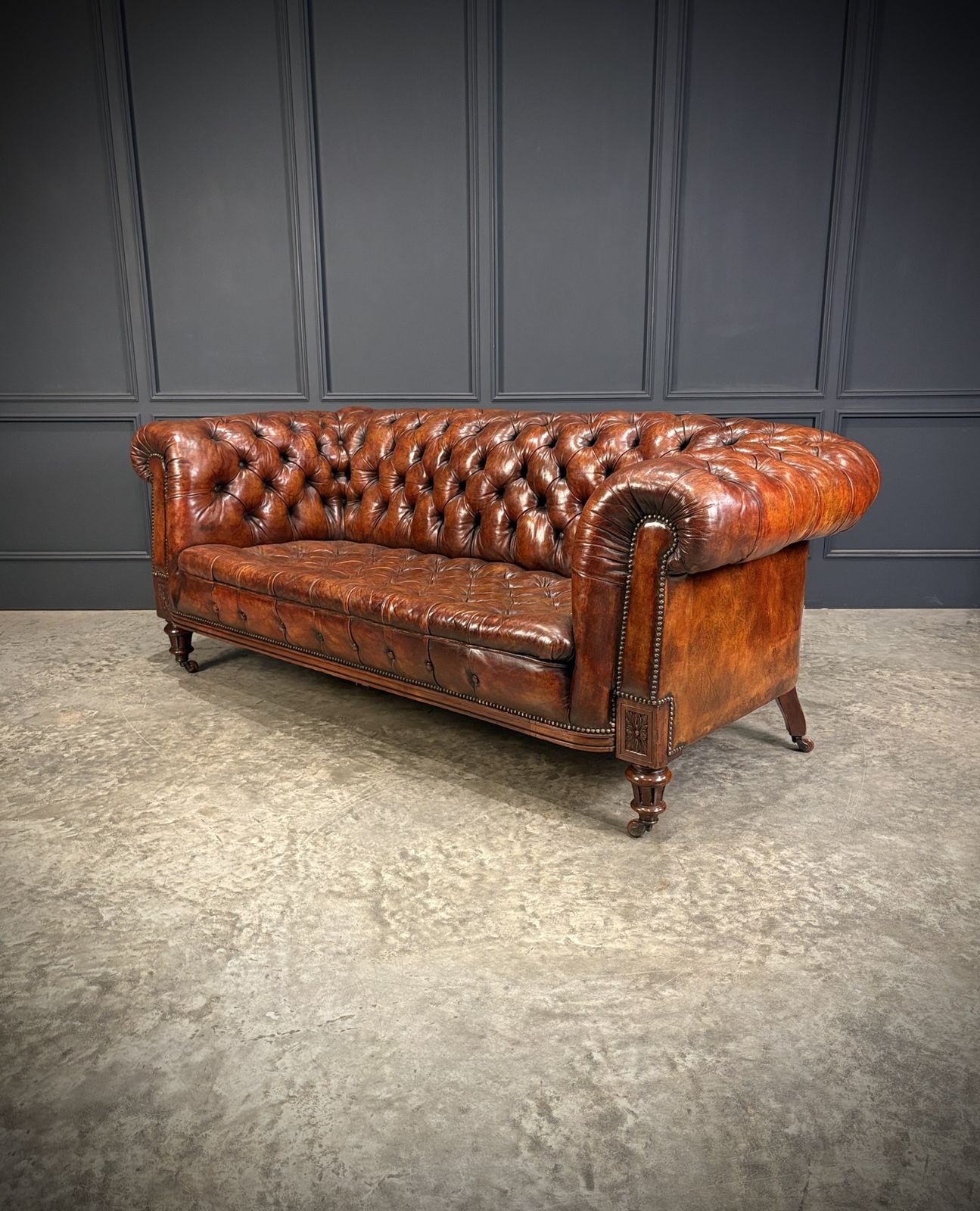 Victorian Hand Dyed Leather Chesterfield Sofa