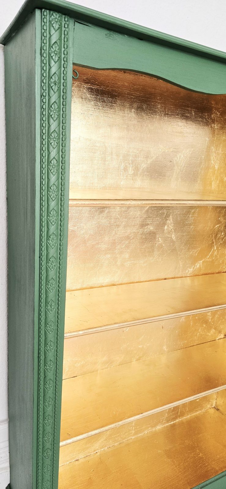 Antique Oak Painted Bookcase, Green And Gold Leaf. photo buy
