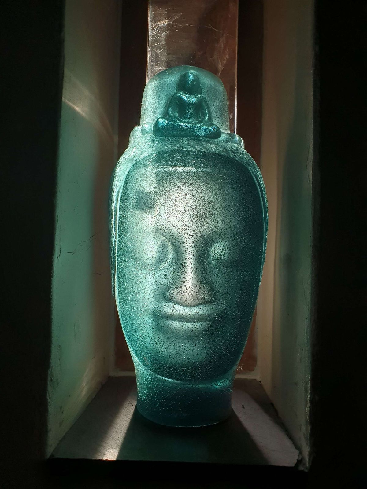 photo for sale Roy Adzak For Daum Freres, France. A Crystal Glass Sculpture "Head Of Buddah".