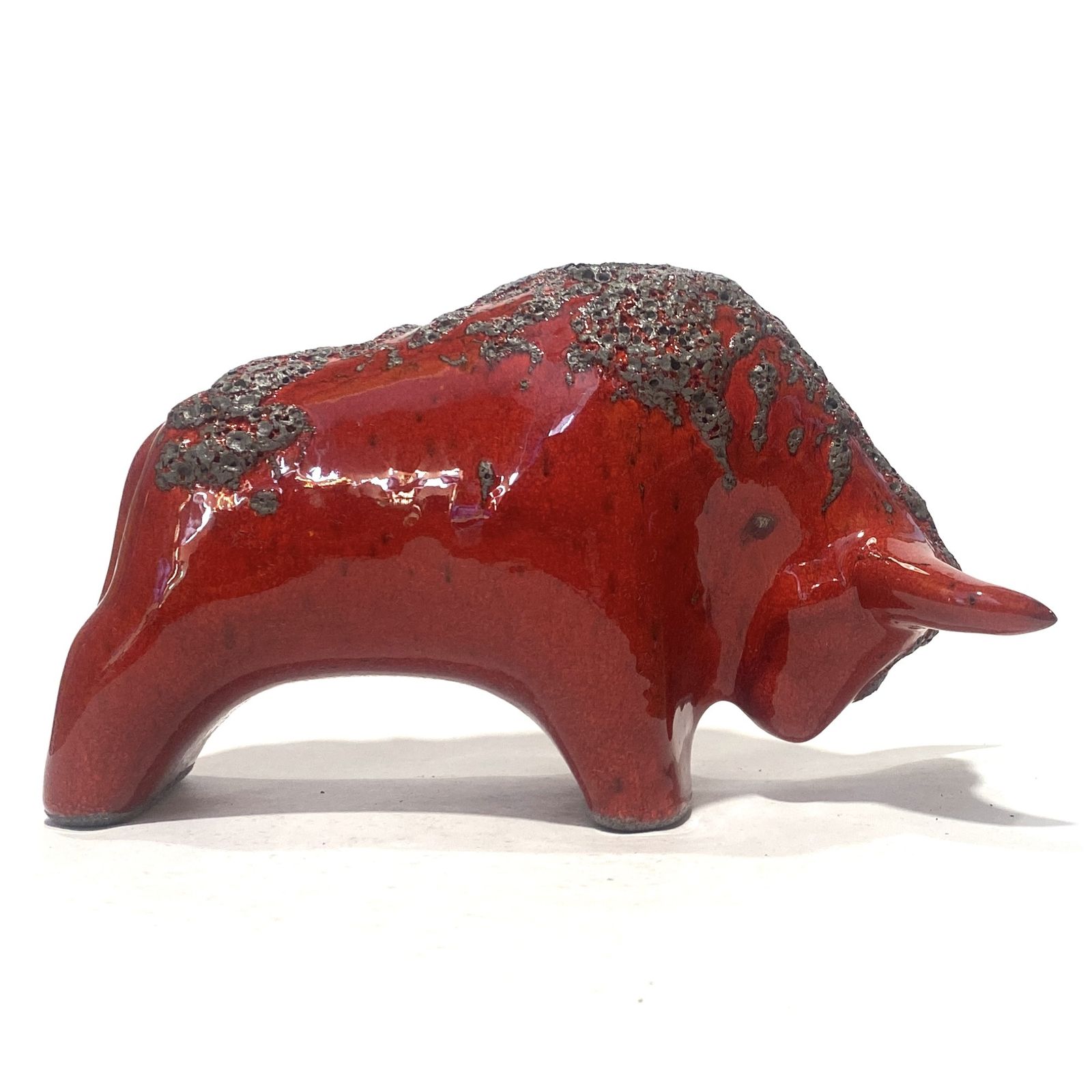 Otto Keramik Bull In Red Fat Lava Glaze, West German Pottery Style Sculpture photo Home Decor