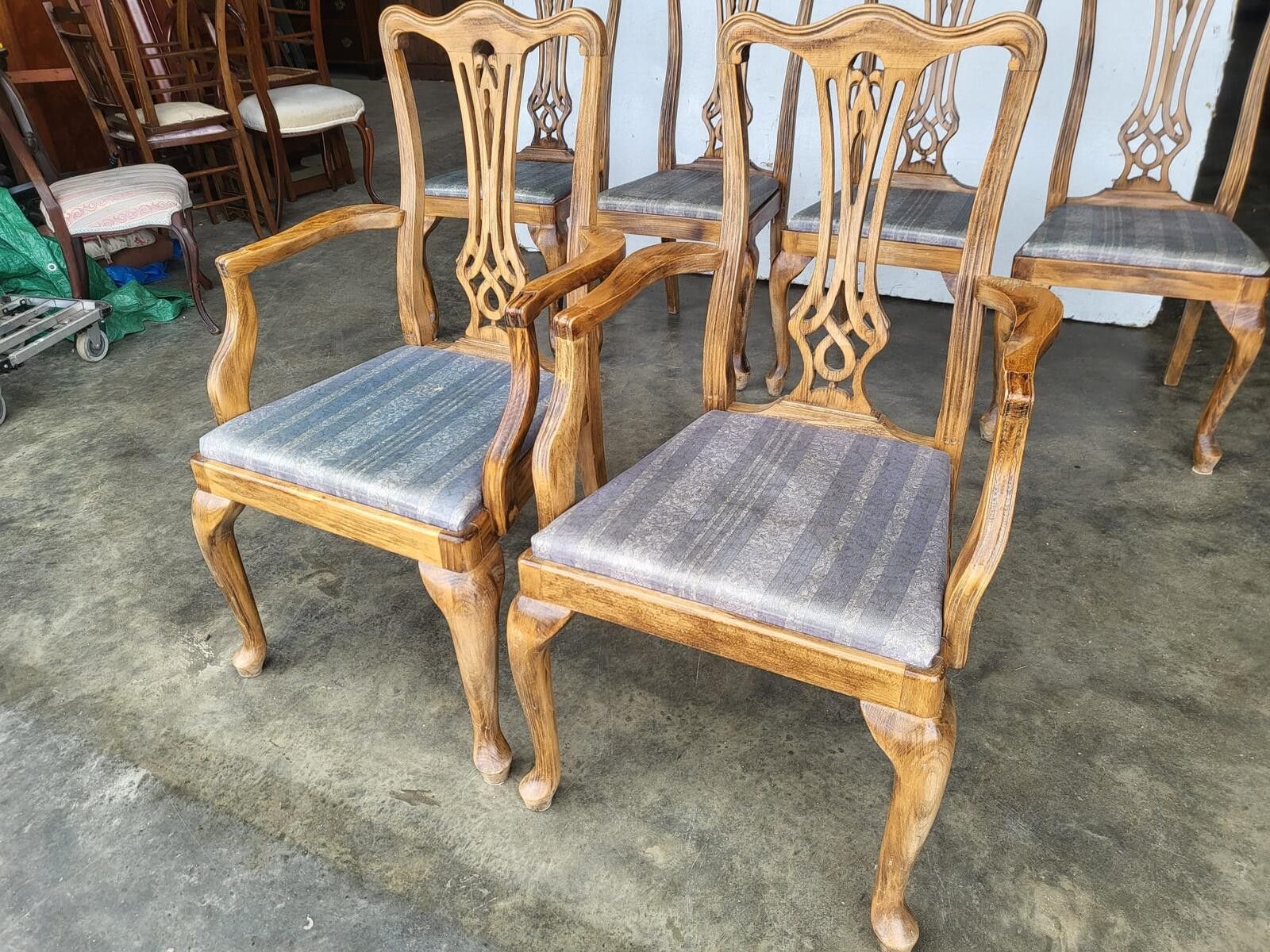 Six Antique Repro High Back Dining Chairs Cabriole Legs Carvers photo furniture